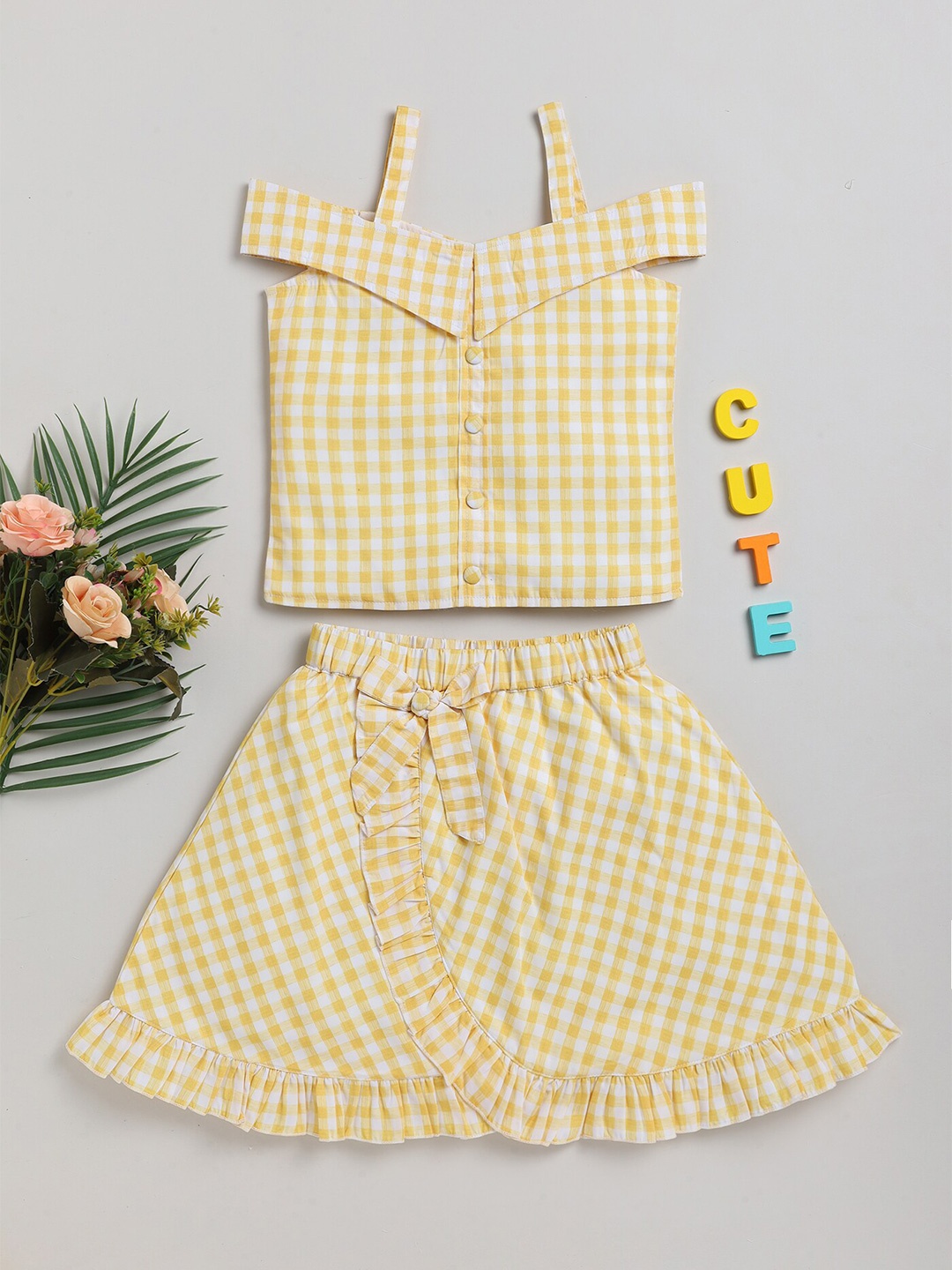 

Toonyport Girls Checked Top with Skirt, Yellow
