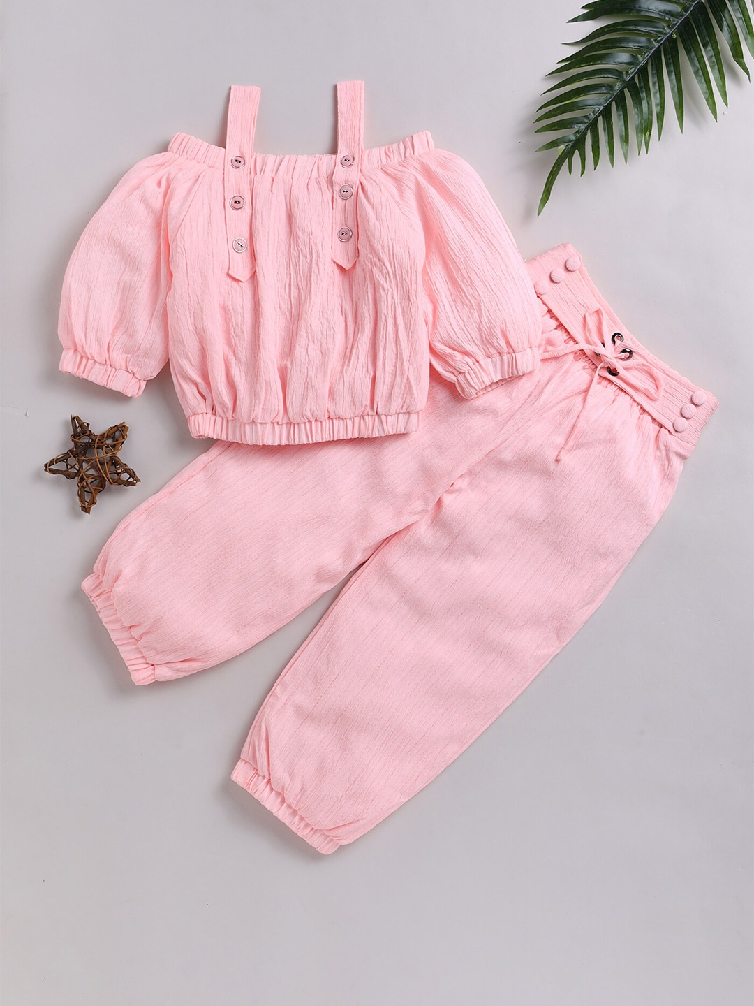 

Toonyport Girls Shoulder Strap Top with Trousers, Peach