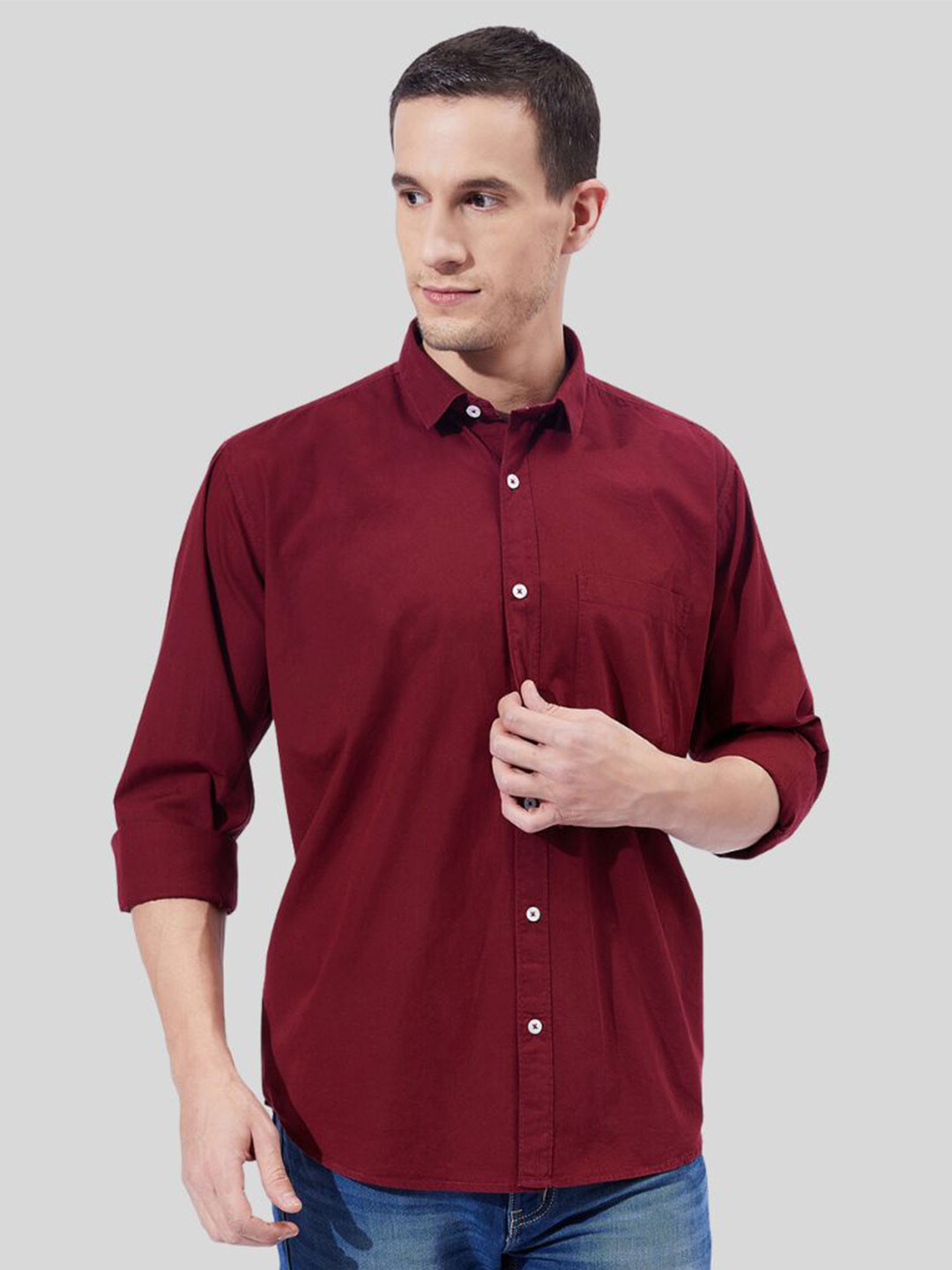 

Ben Martin Classic Slim Fit Spread Collar Cotton Casual Shirt, Maroon
