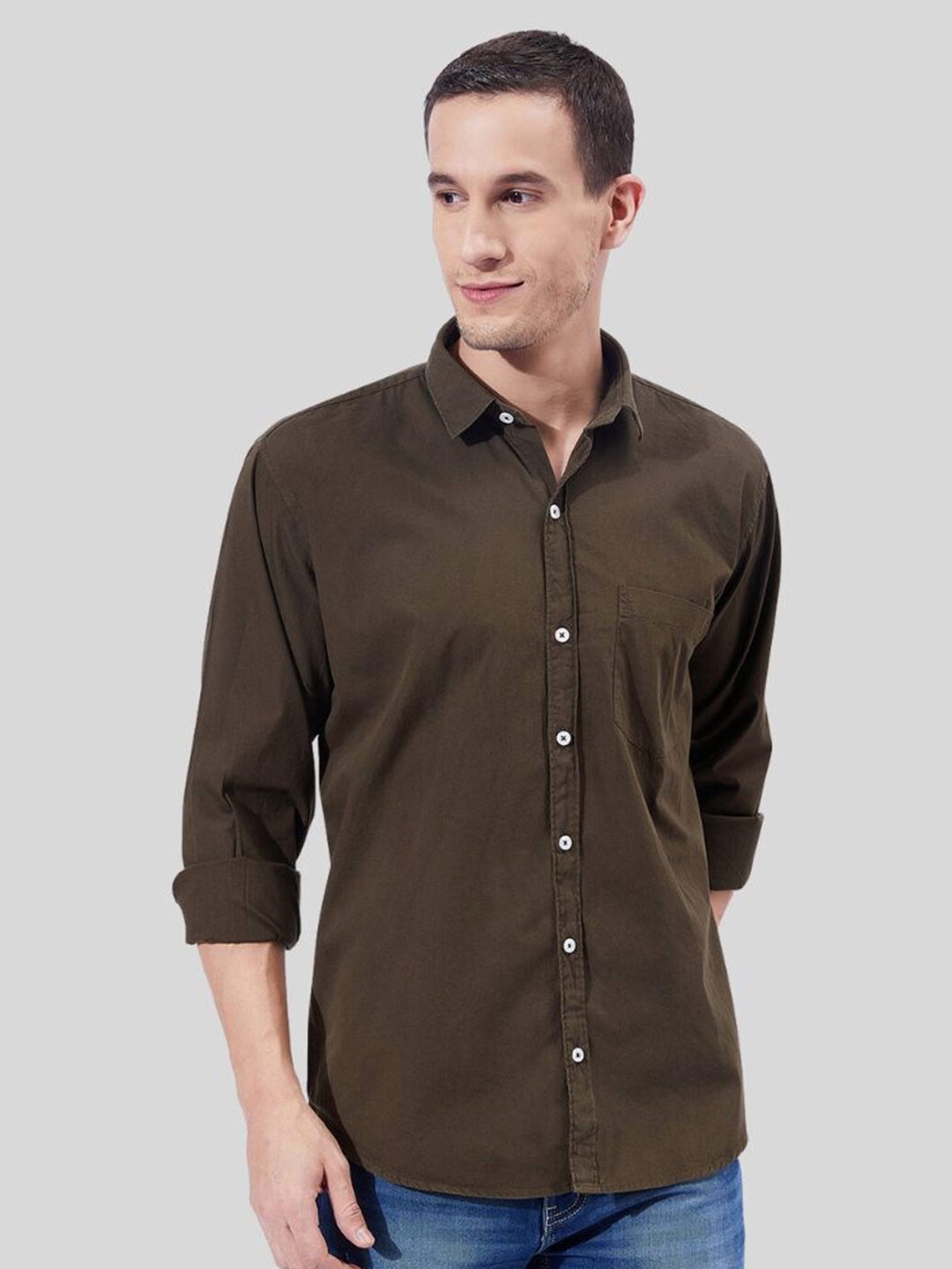 

Ben Martin Classic Slim Fit Opaque Cotton Casual Shirt, Olive