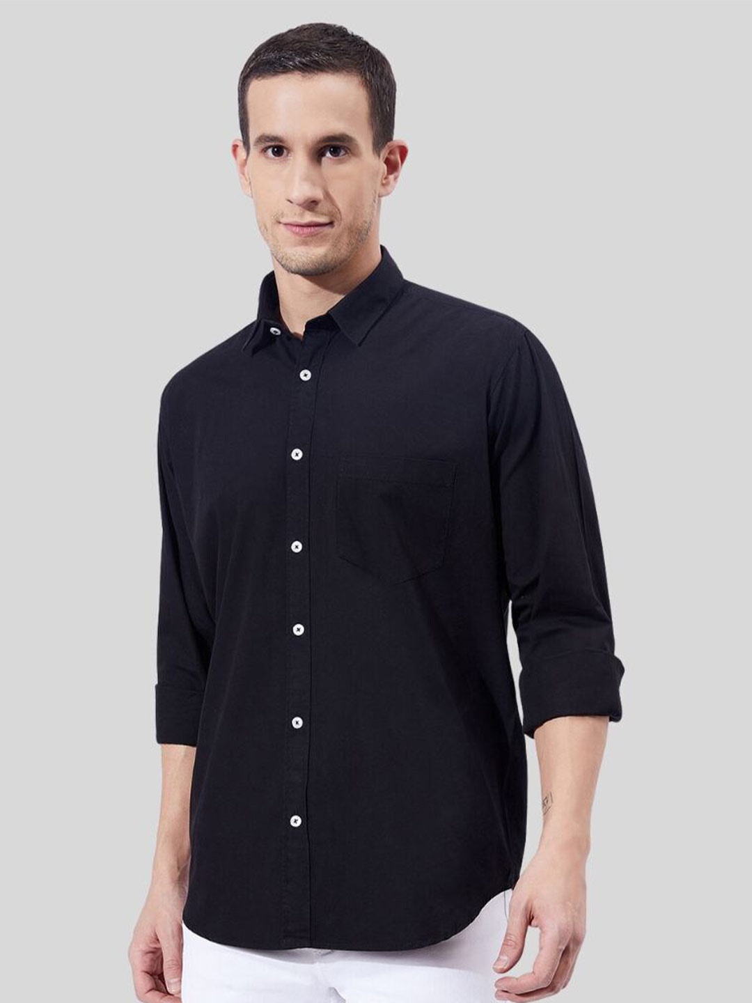 

Ben Martin Classic Slim Fit Band Collar Cotton Casual Shirt, Black