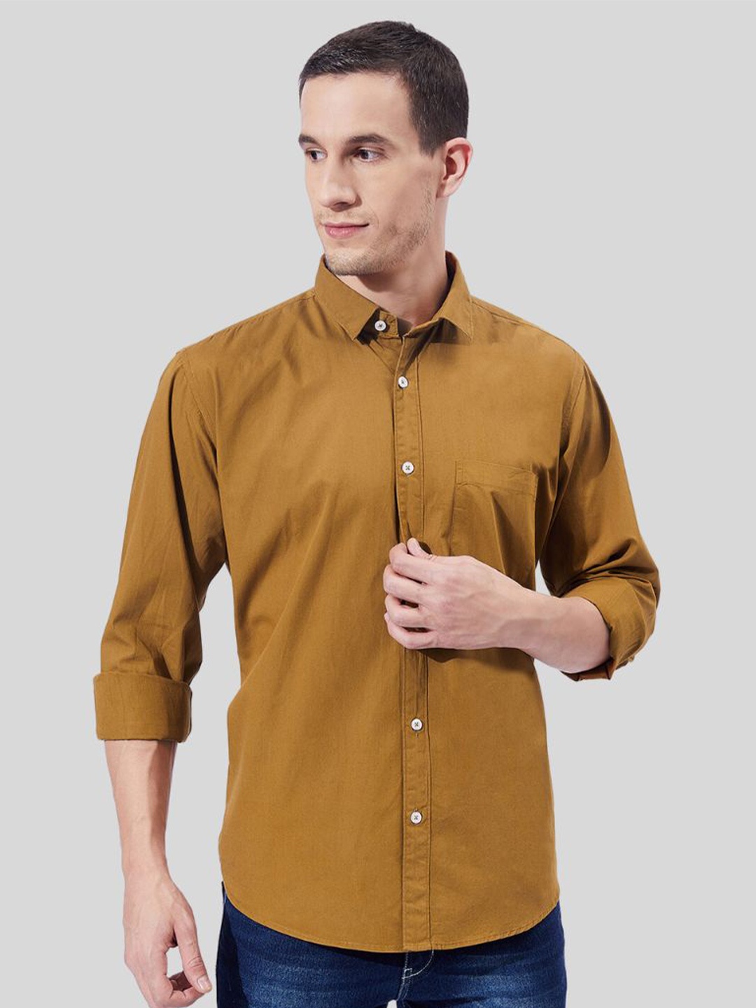 

Ben Martin Classic Slim Fit Spread Collar Cotton Casual Shirt, Brown