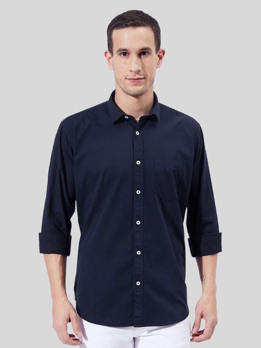 

Ben Martin Classic Slim Fit Spread Collar Cotton Casual Shirt, Navy blue
