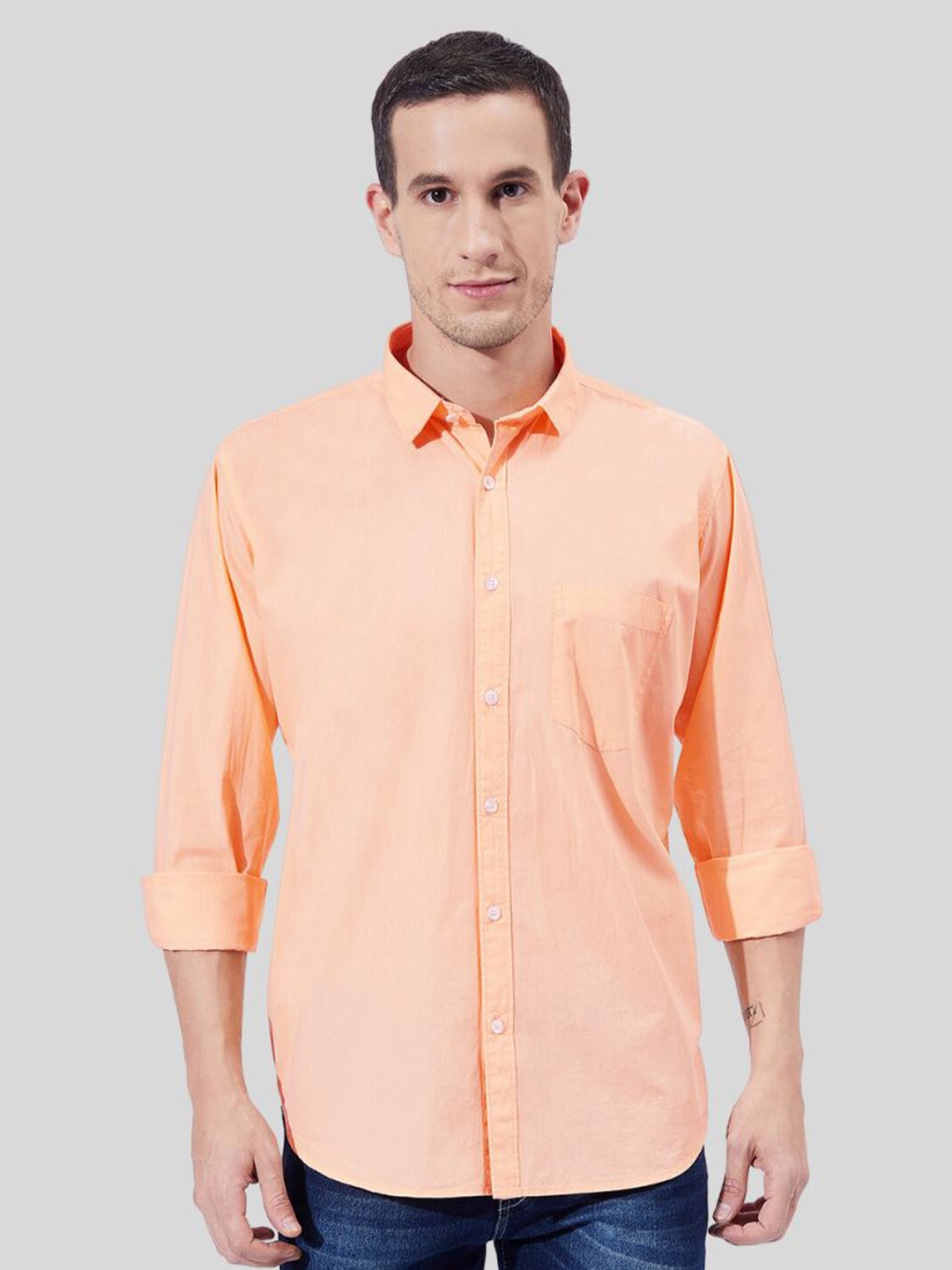 

Ben Martin Classic Slim Fit Opaque Cotton Casual Shirt, Peach