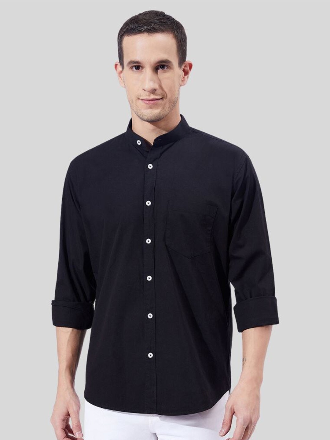 

Ben Martin Mandarin Collar Classic Slim Fit Opaque Casual Shirt, Black