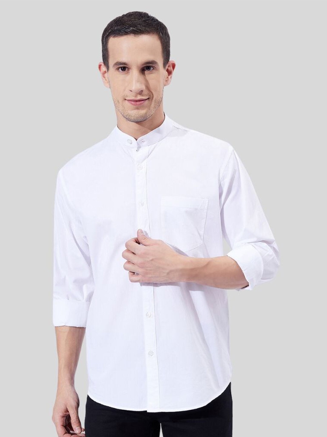

Ben Martin Classic Slim Fit Mandarin Collar Opaque Cotton Casual Shirt, White