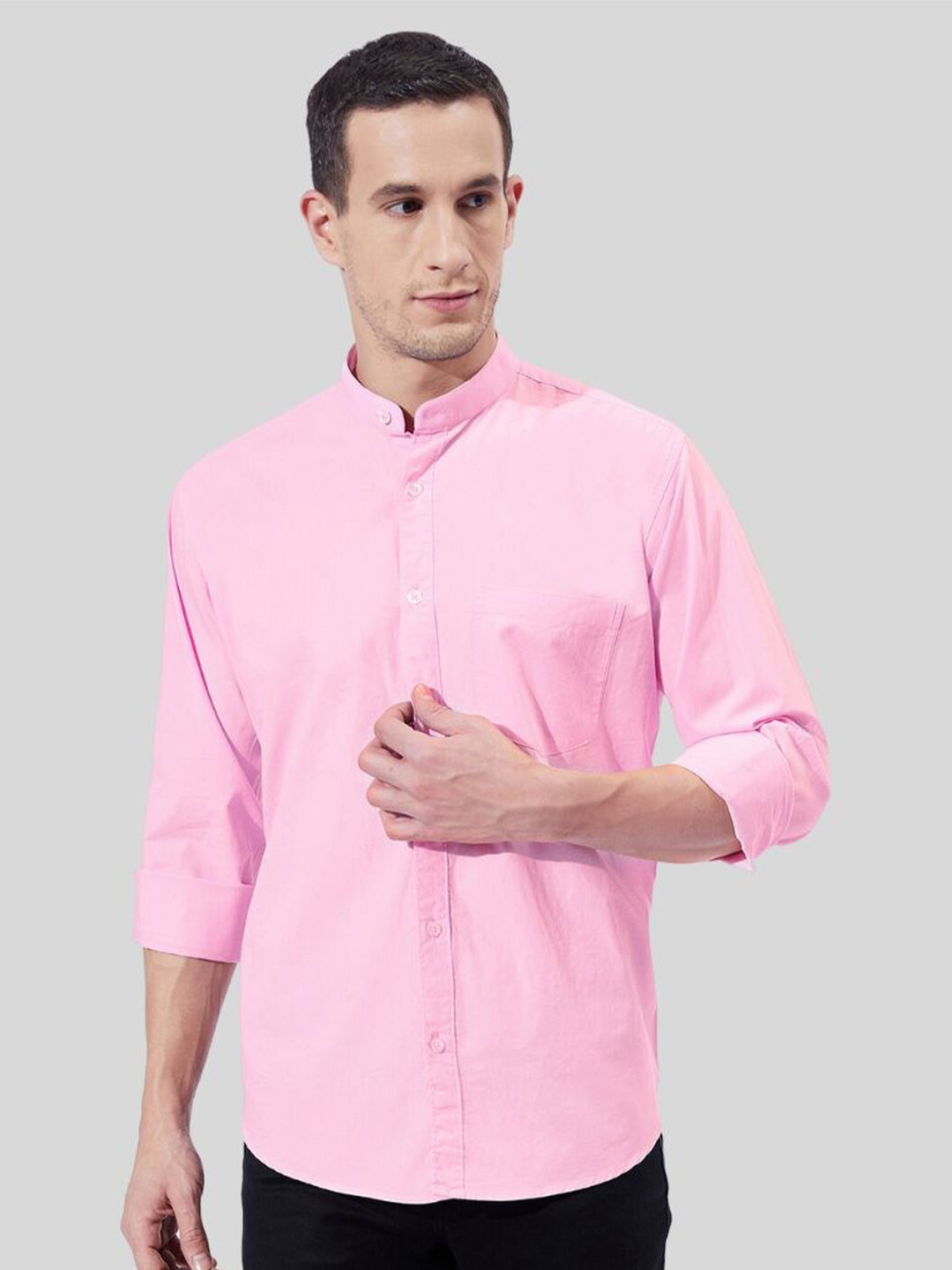 

Ben Martin Mandarin Collar Classic Slim Fit Opaque Casual Shirt, Pink