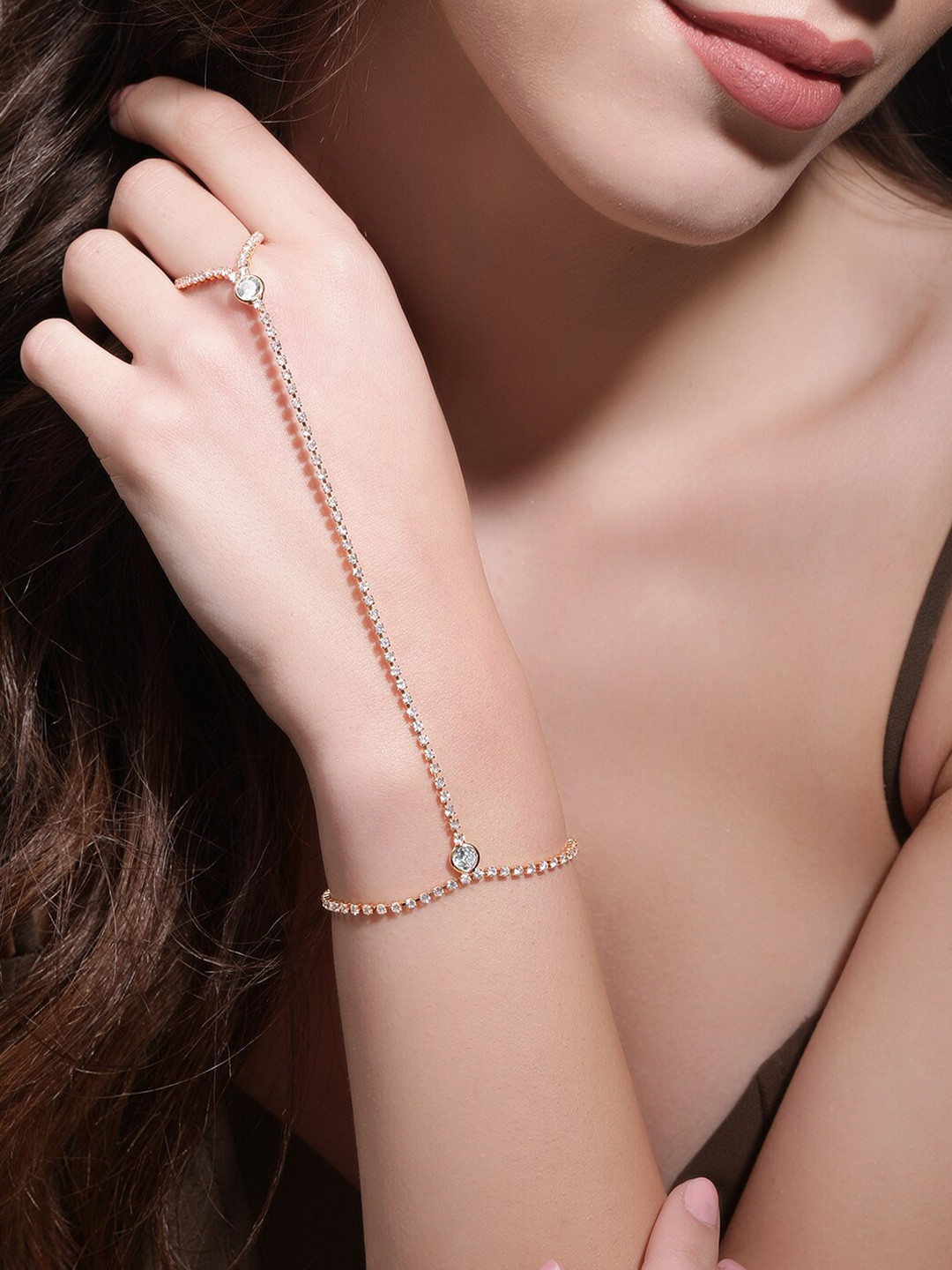 

Rubans Gold-Toned & White Gold-Plated Artificial Stones Ring Bracelet