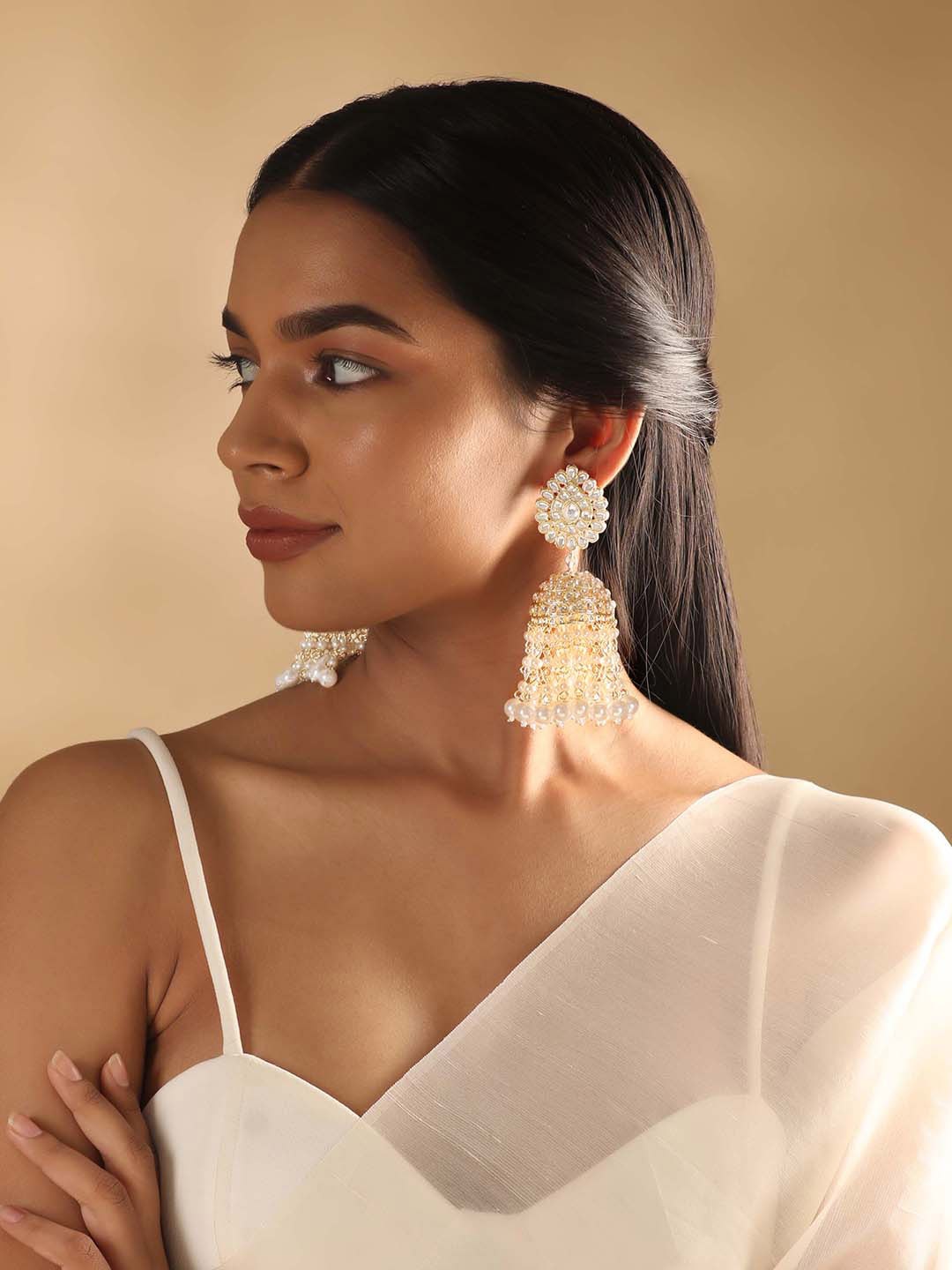 

Rubans Gold-PlatedGeometric Jhumkas Earrings