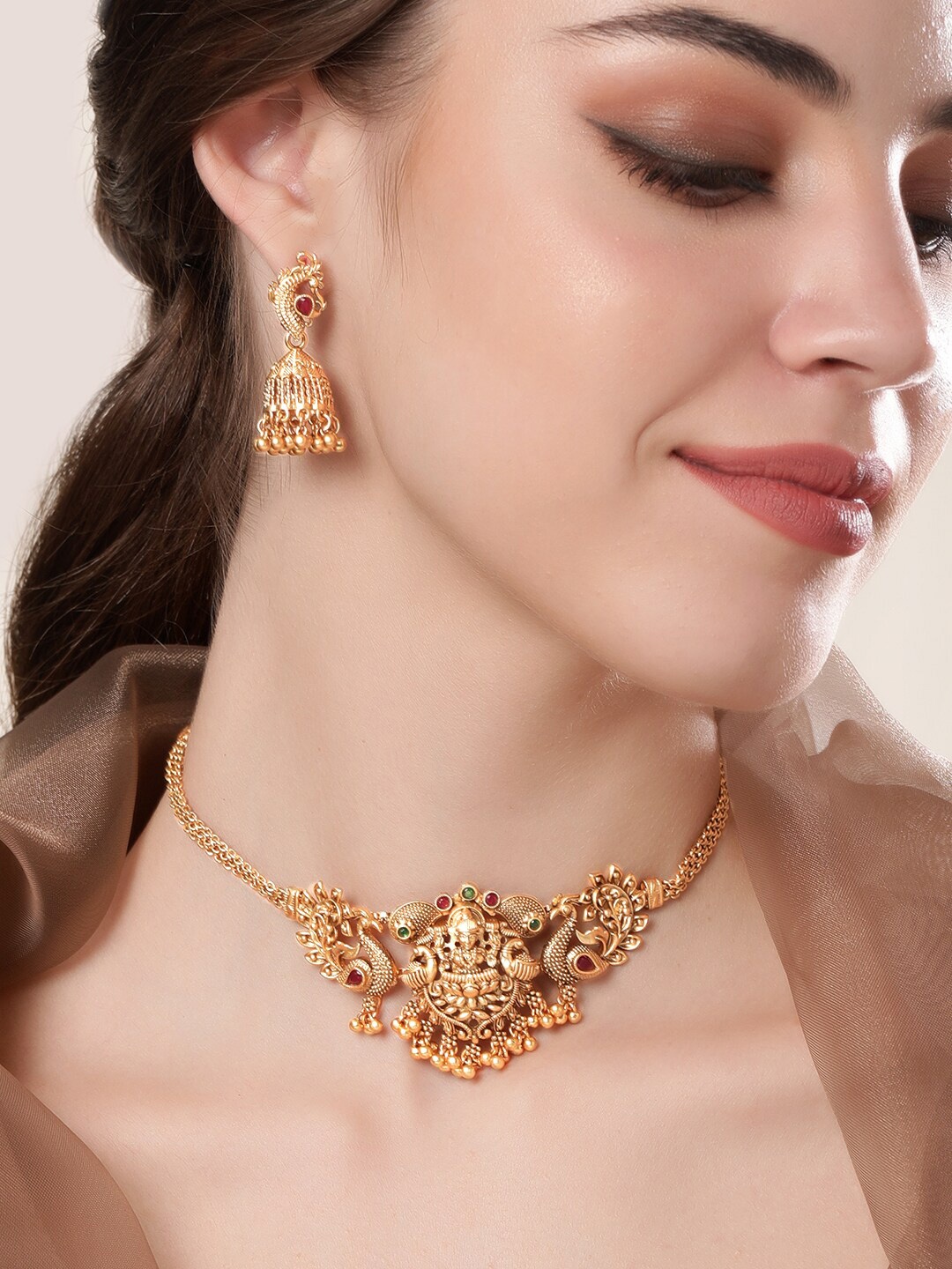 

Rubans 22K Gold Plated Temple Motif Minimal Jewellery Set