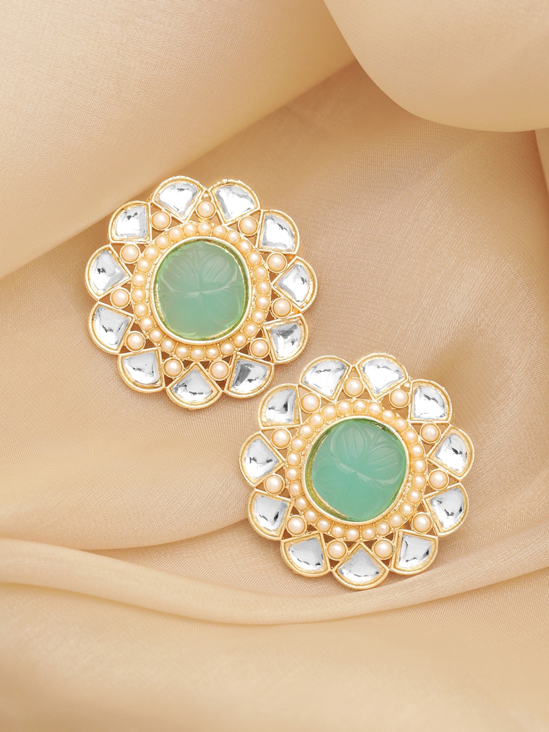 

Rubans Gold-Plated Kundan Geometric Studs Earrings