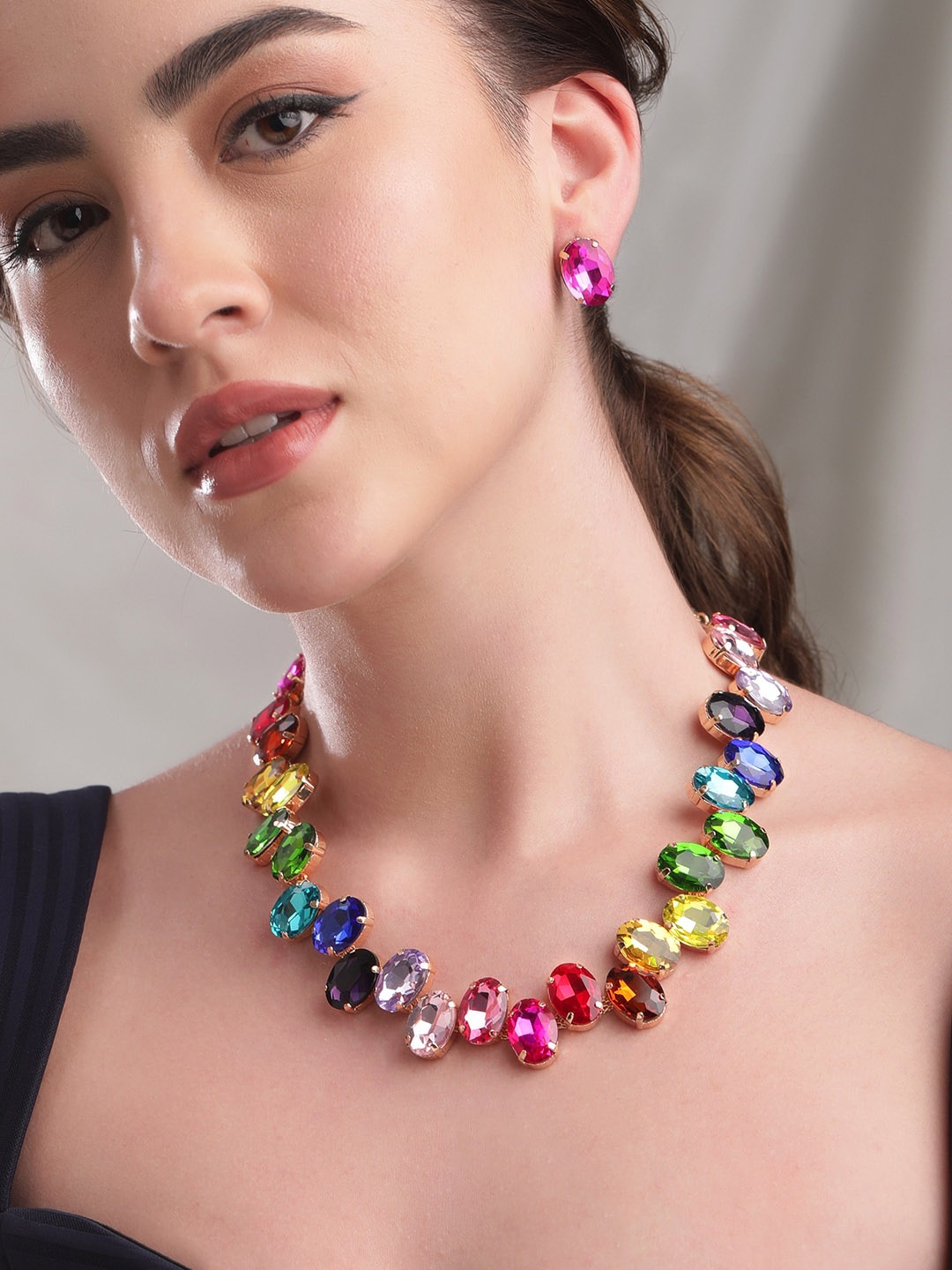 

Rubans 18K Gold Plated Multicolor Crystal AD Gemstone-Studded Jewellery Set