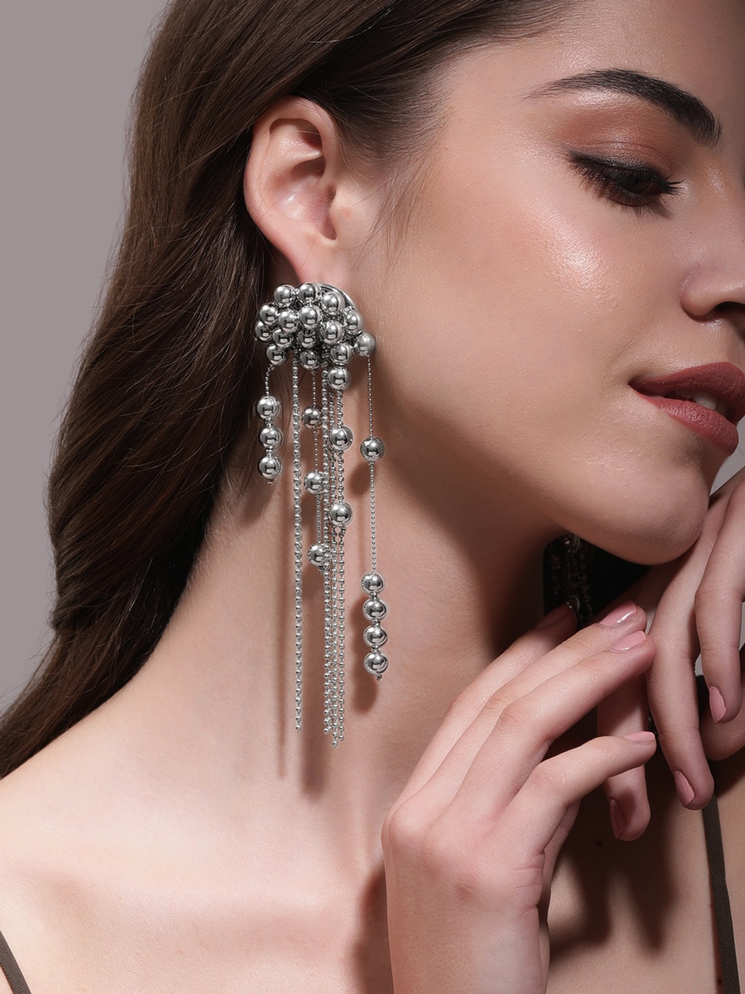 

Rubans Silver-Plated Artificial Stones Geometric Drop Earrings