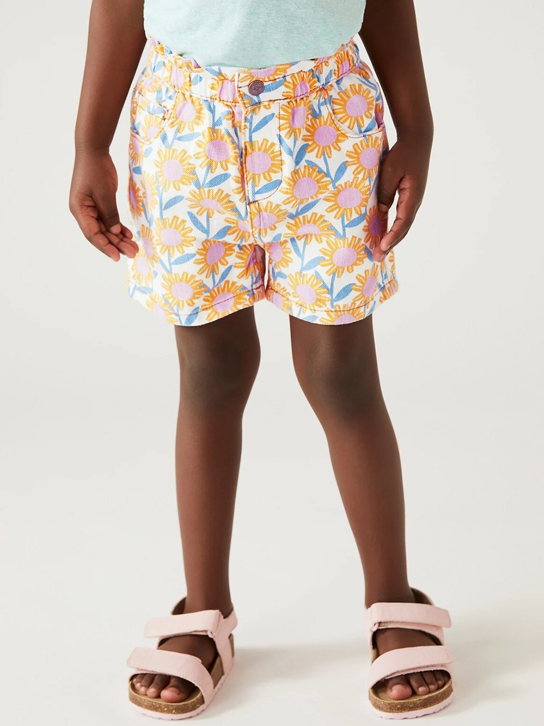 

Marks & Spencer Girls Floral Printed High-Rise Shorts, White