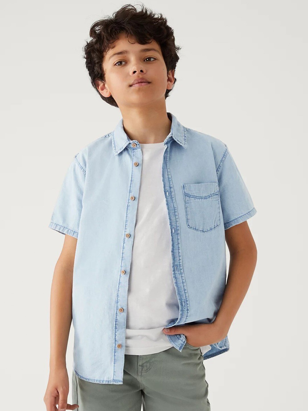 

Marks & Spencer Boys Faded Pure Cotton Casual Shirt, Blue