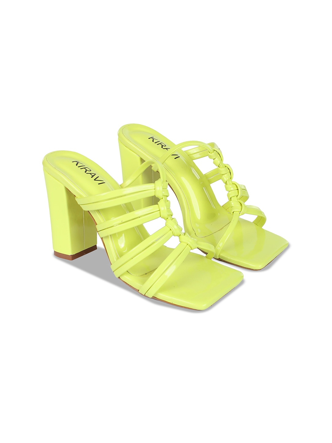 

KIRAVI Textured Open Toe Block Heels, Fluorescent green