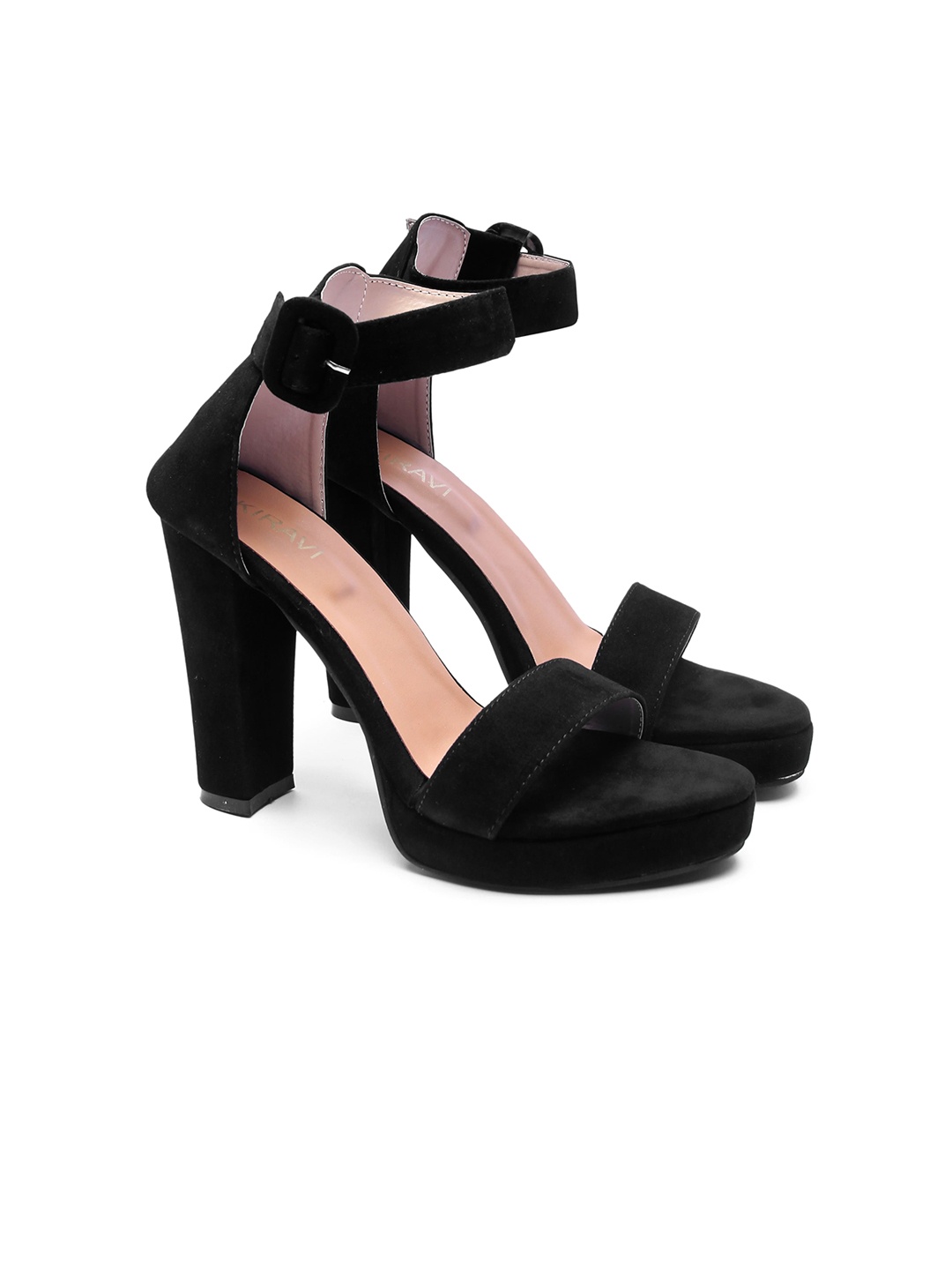 

KIRAVI Velvet Open Toe Platform Heels, Black