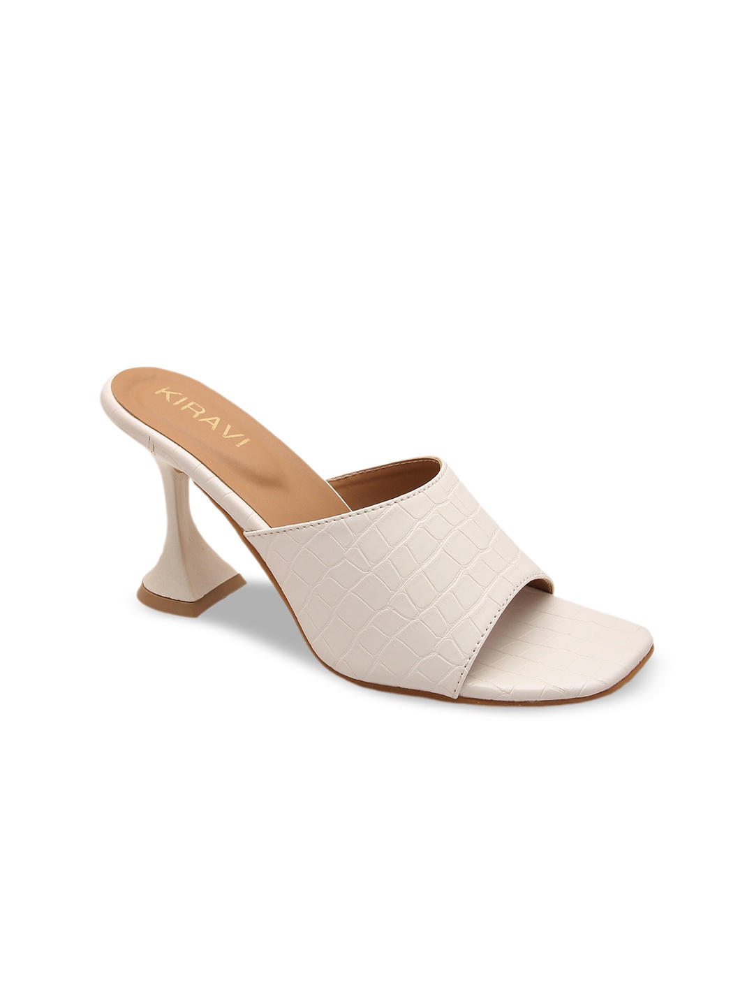 

KIRAVI Textured Open Toe Block Heels, White