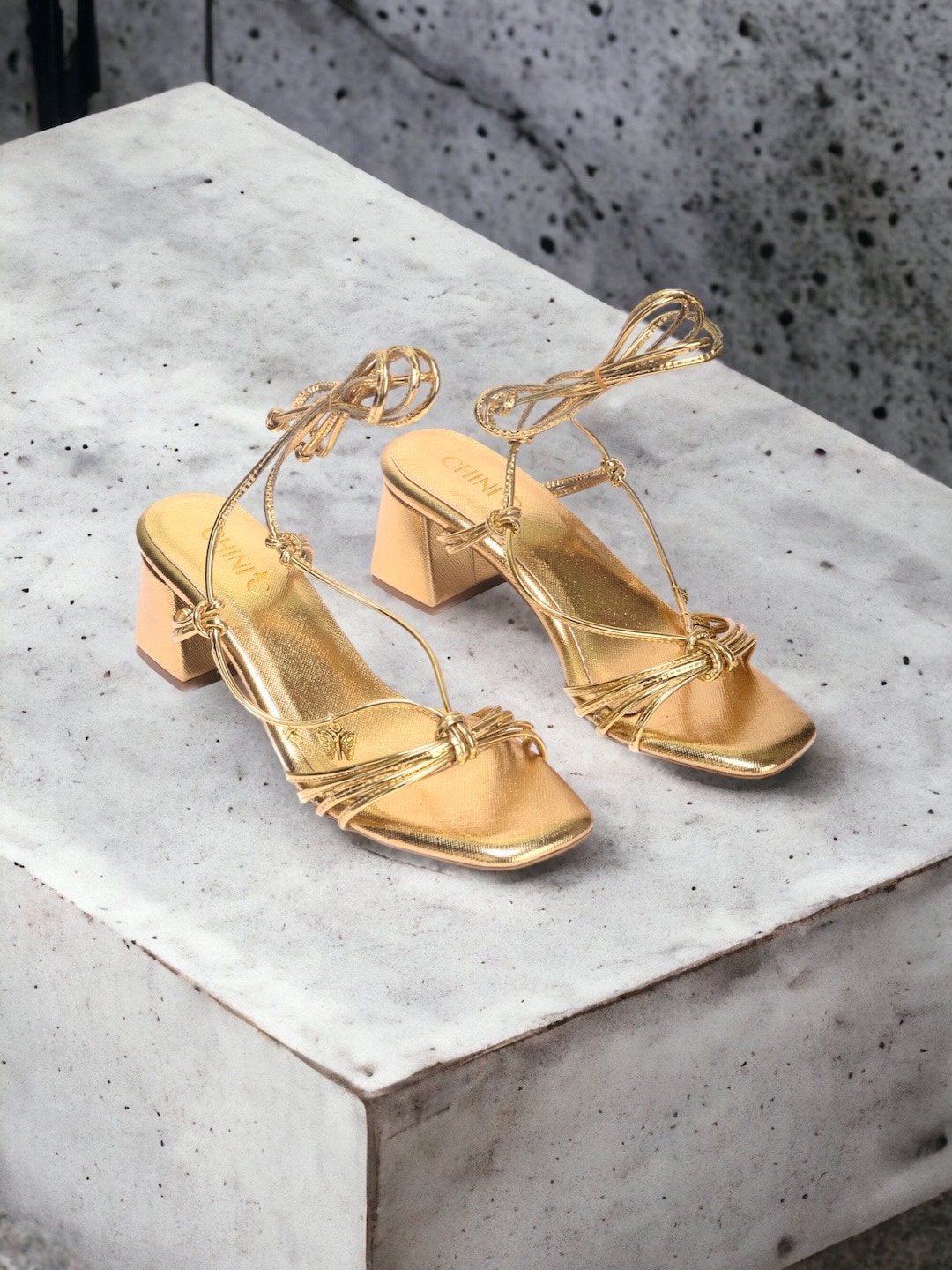 

CHINI C Knotted Block Gladiators With Lace-Ups, Gold