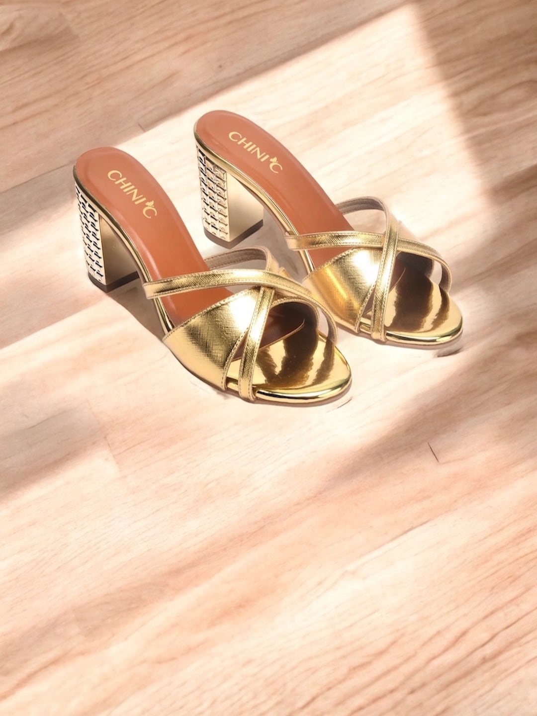 

CHINI C Open Toe Block Heels, Gold