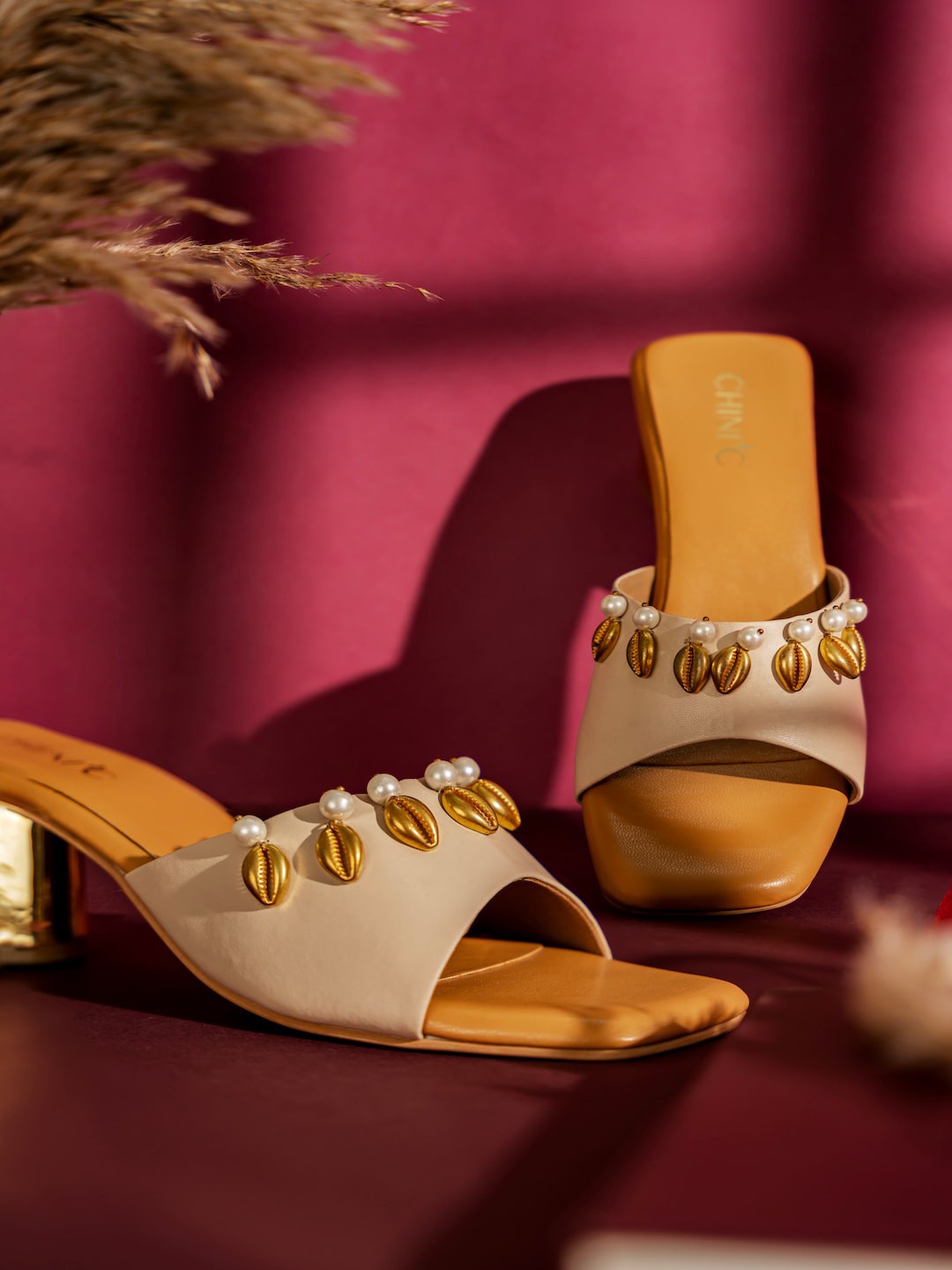 

CHINI C Embellished Block Ethnic Heels, Brown