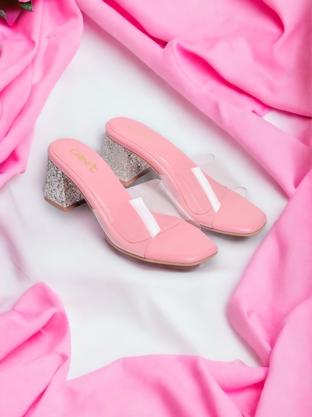 

CHINI C Embellished Party Block Heels, Pink