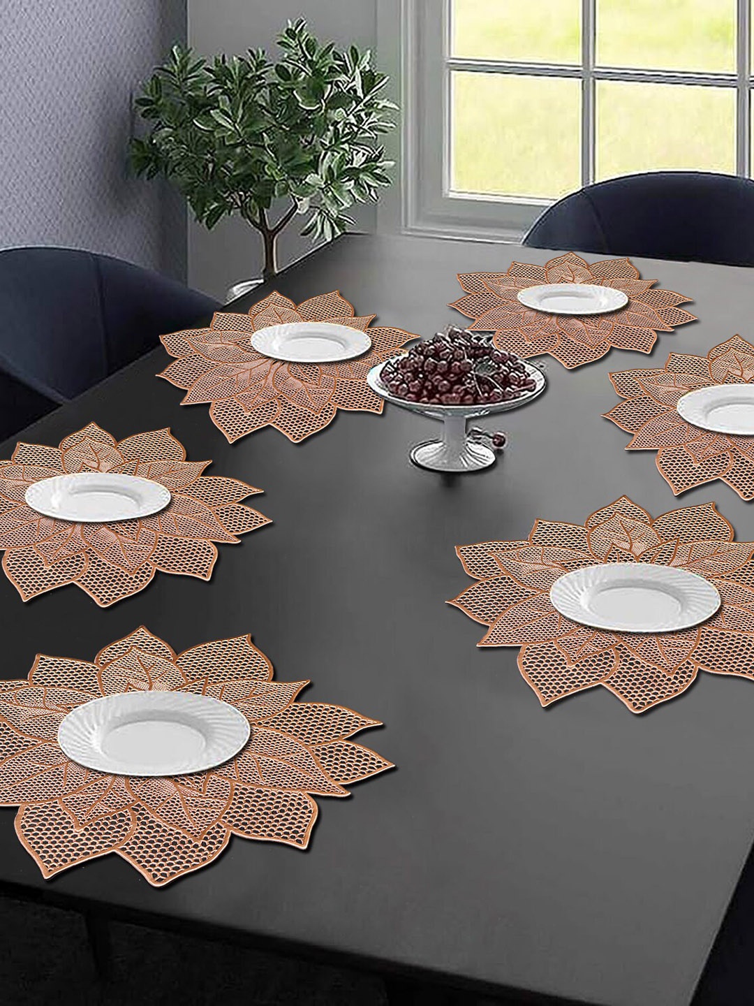 

Dakshya Industries 6-Pcs Textured Sunflower Table Placemats, Copper