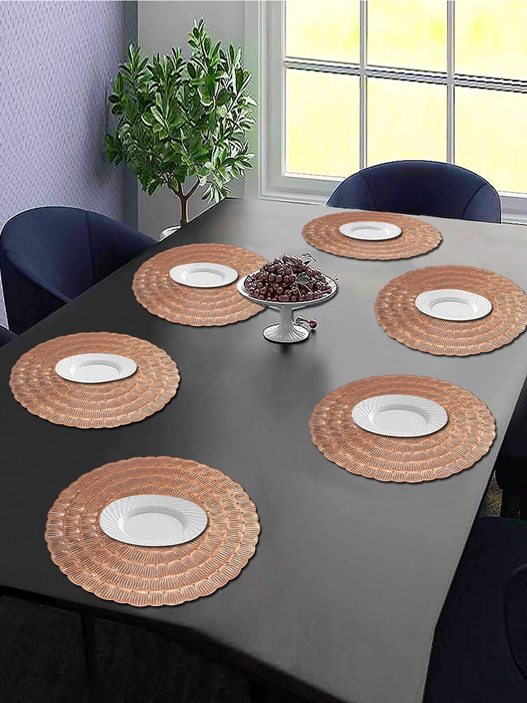 

Dakshya Industries Copper Toned 6-Pcs Textured Round Table Placemats