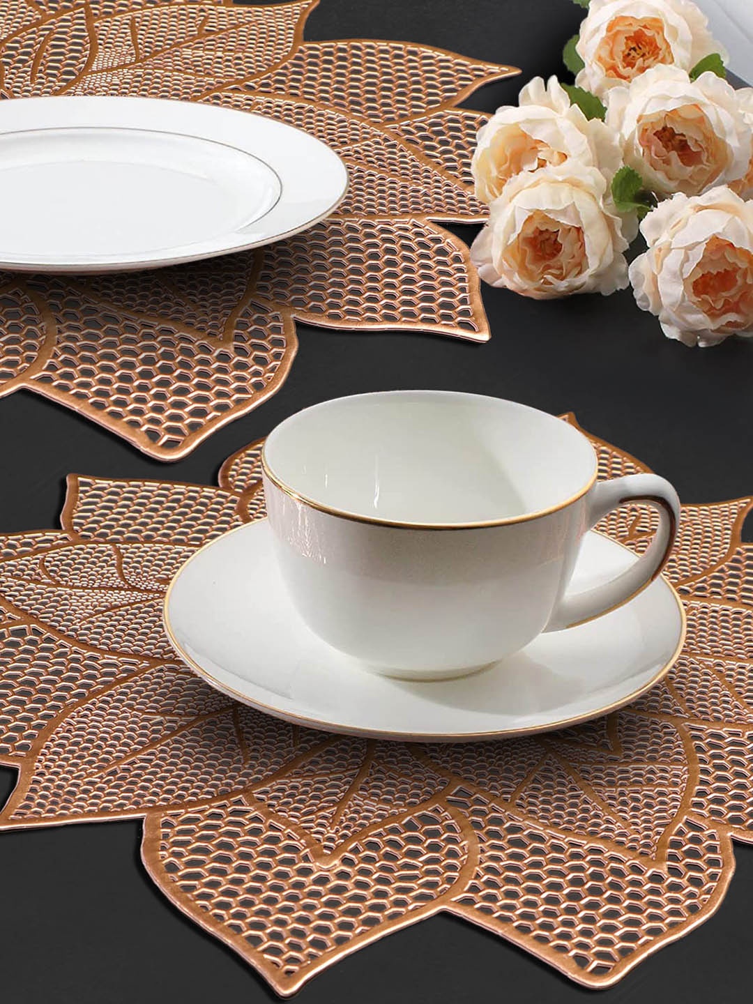 

Dakshya Industries Beige 4 Pieces Textured Sunflower Table Placemats, Copper