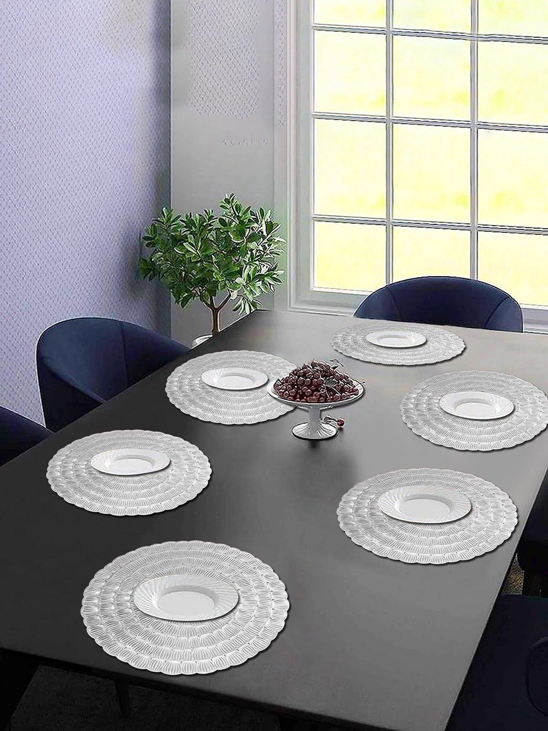 

Dakshya Industries 6-Pcs Grey Textured Round Table Placemats