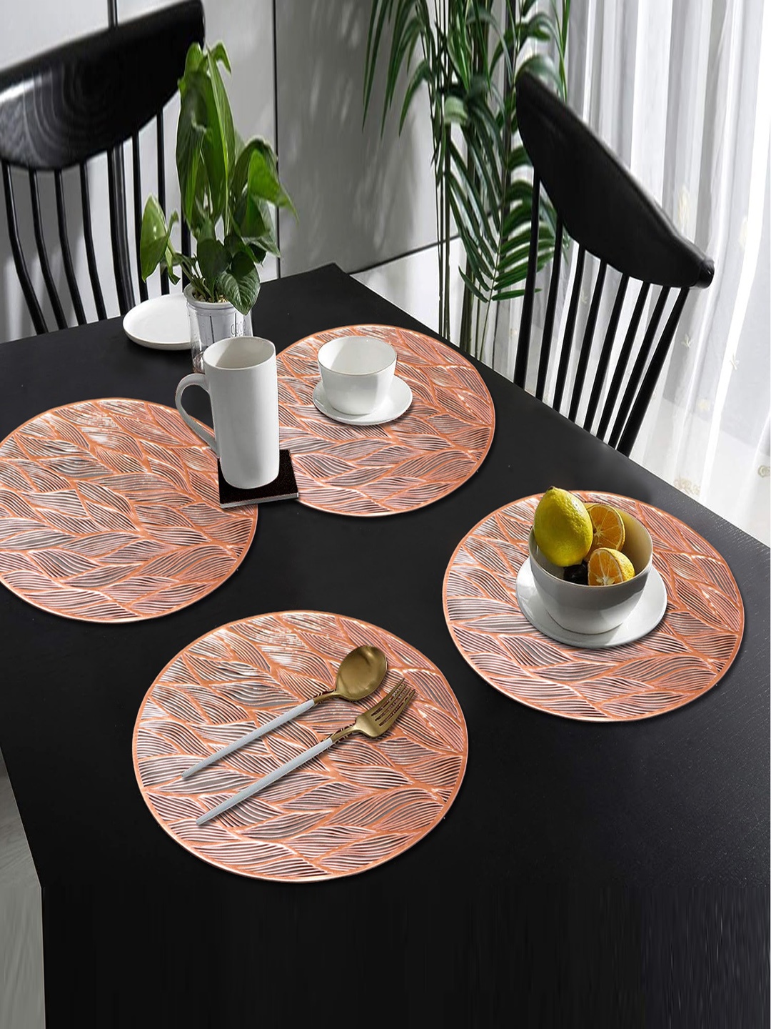 

Dakshya Industries 4-Pcs Copper-Toned Textured Sunflower Table Placemats