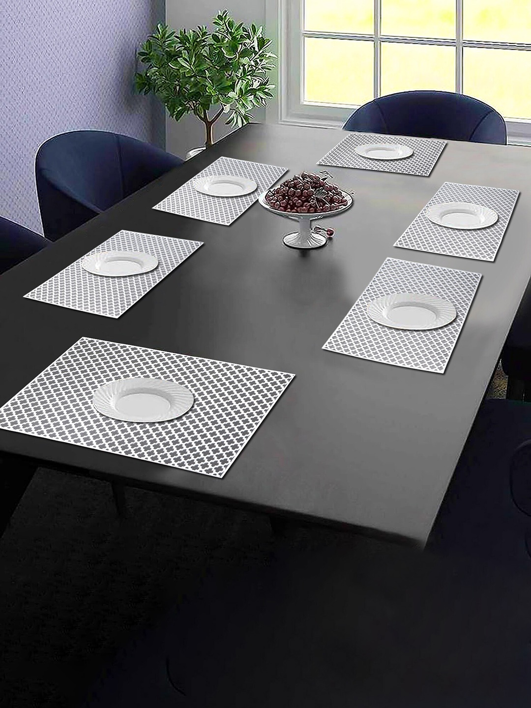 

Dakshya Industries Silver-Colored 6-Pieces Textured Rectangle Table Placemats