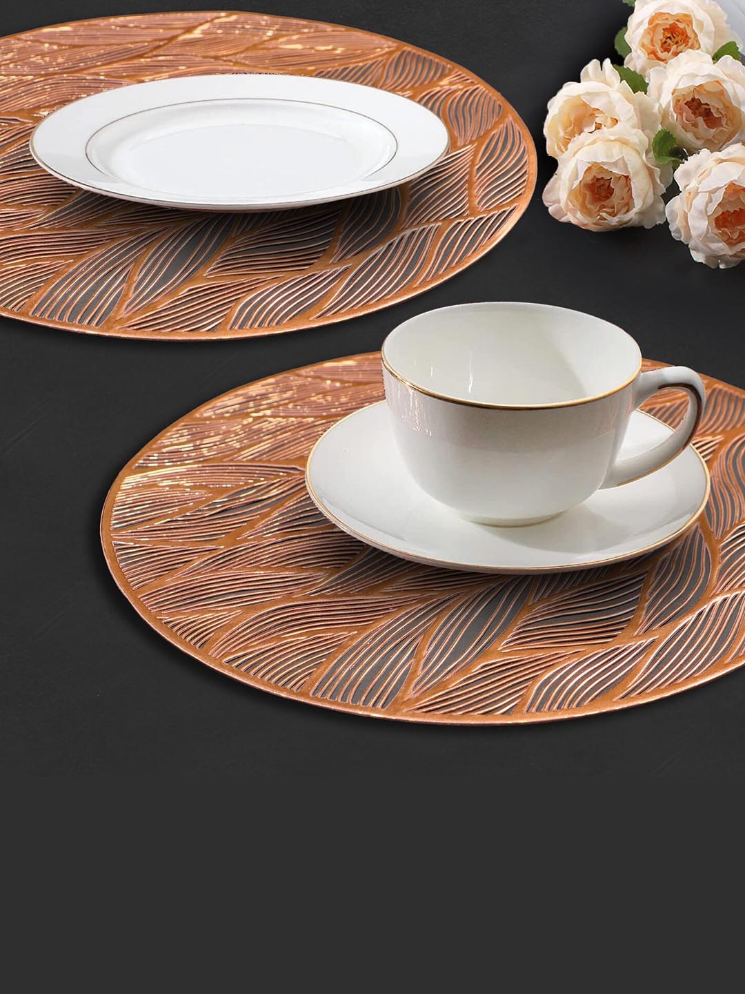 

Dakshya Industries Copper-Colored 2-Pieces Textured Round Table Placemats
