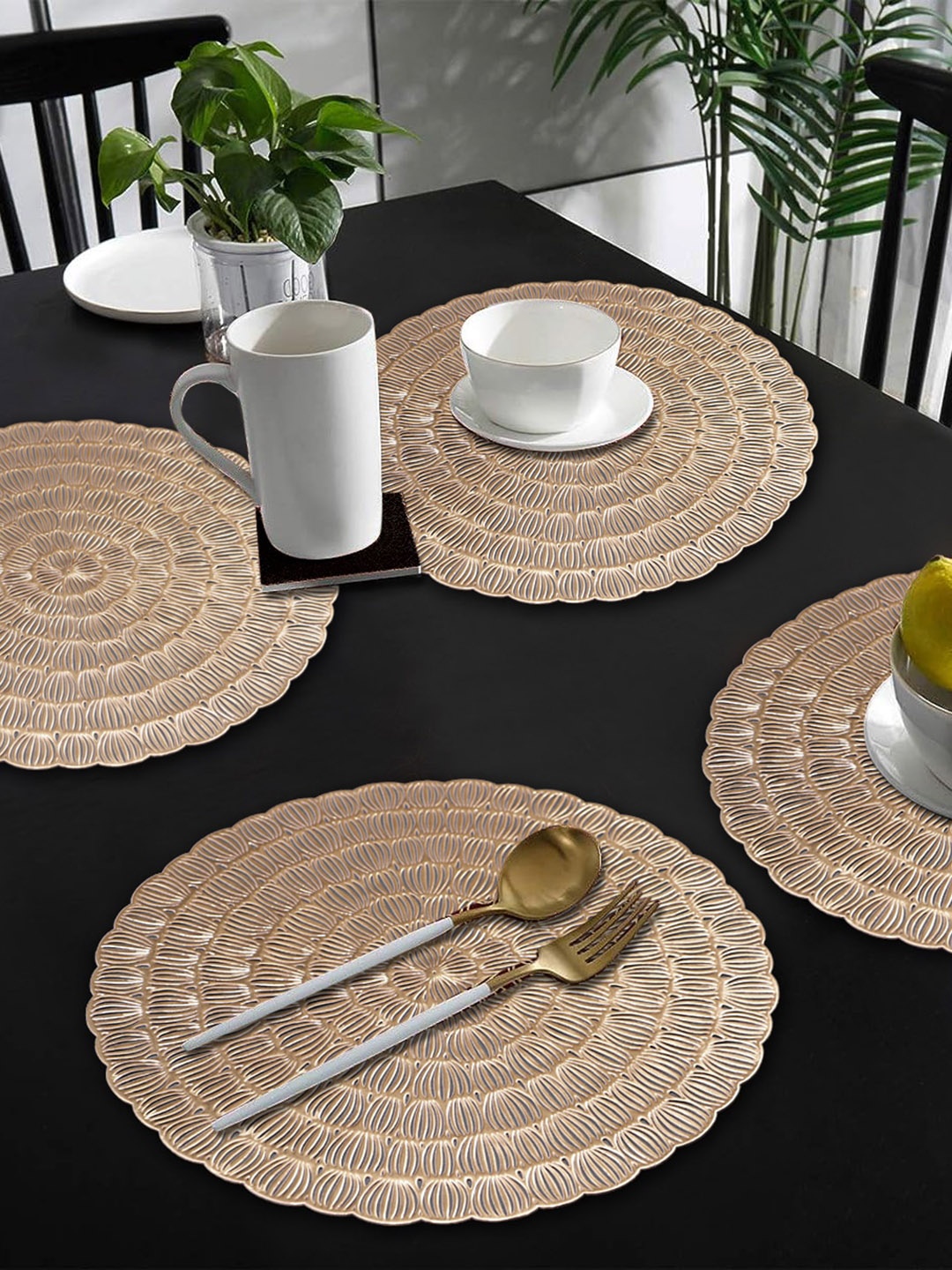 

Dakshya Industries 4-Pcs Textured Table Placemats, Gold
