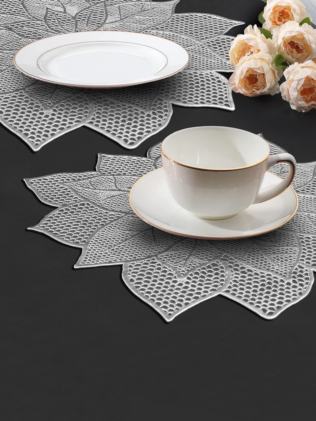 

Dakshya Industries Silver Toned 2 Pieces Sunflower Table Placemats