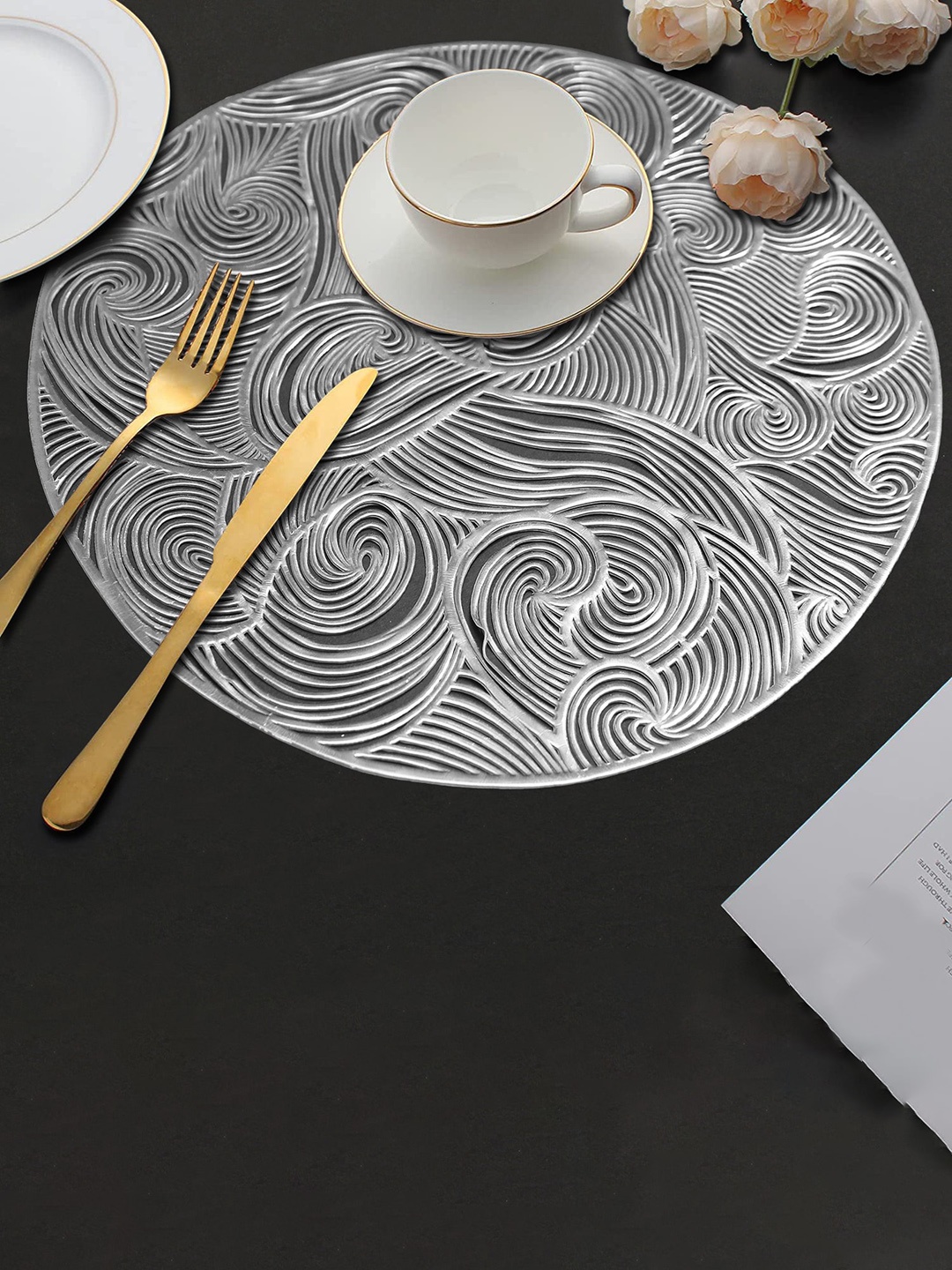 

Dakshya Industries Grey 2 Pieces Round Table Placemats