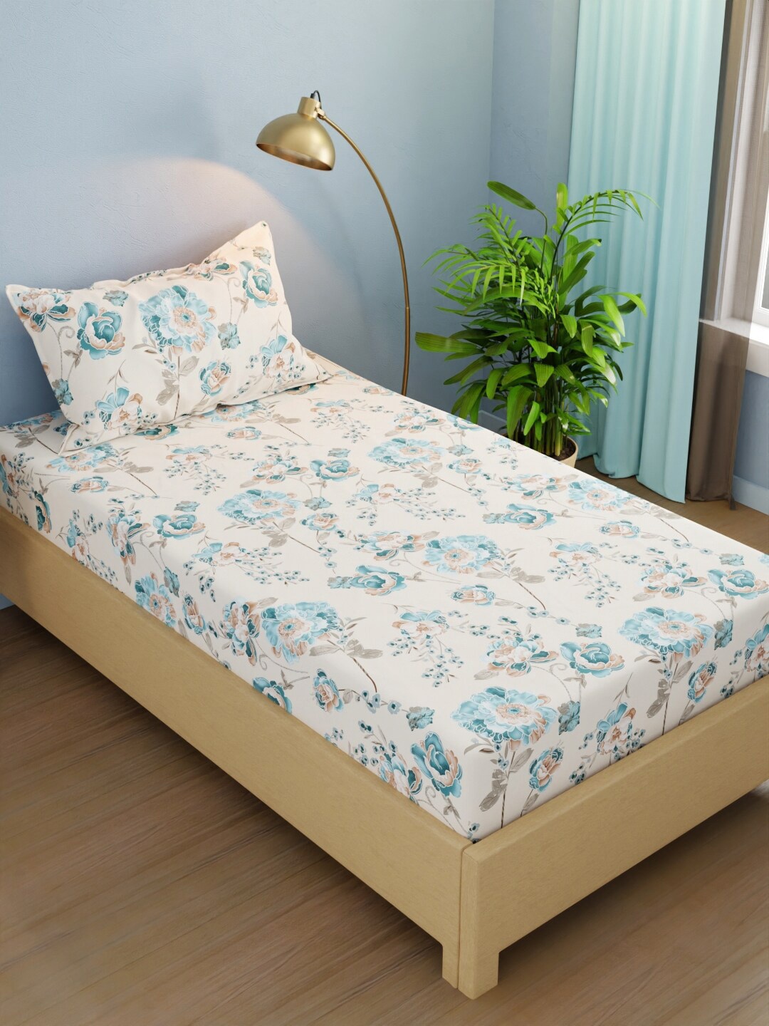 

BIANCA Rivera Off White Floral Microfiber 210 TC Single Bedsheet With 1 Pillow Cover
