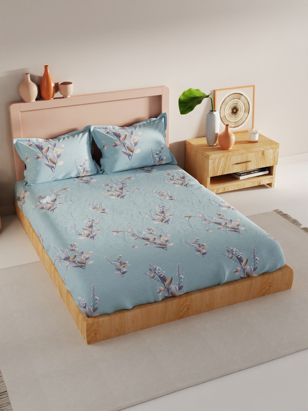 

BIANCA Geo Tokyo Blue & Purple Floral Microfiber 210 TC King Bedsheet With 2 Pillow Covers
