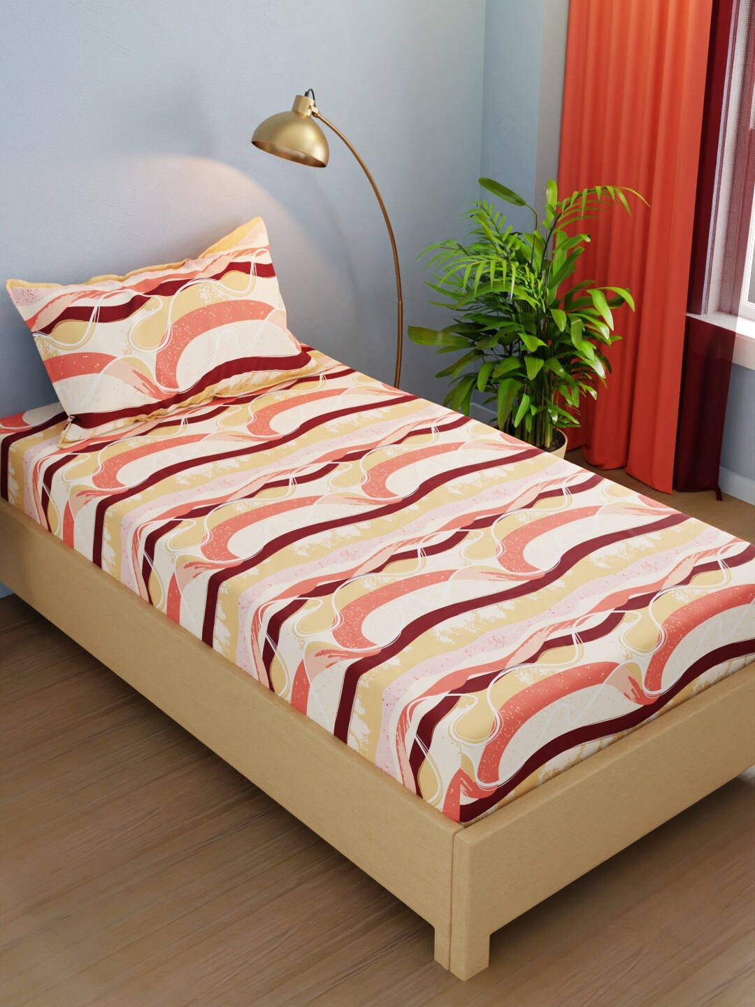 

BIANCA Rivera Coral Geometric Microfiber 210 TC Single Bedsheet With 1 Pillow Cover