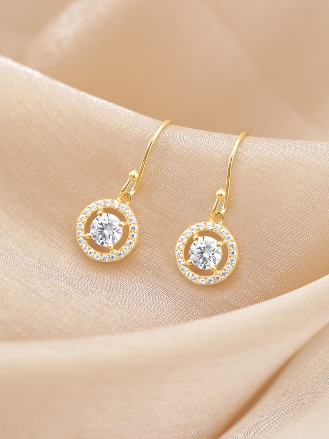 

Rubans 925 Sterling Silver 22K Gold-Plated Zirconia Studded Classic Drop Earrings