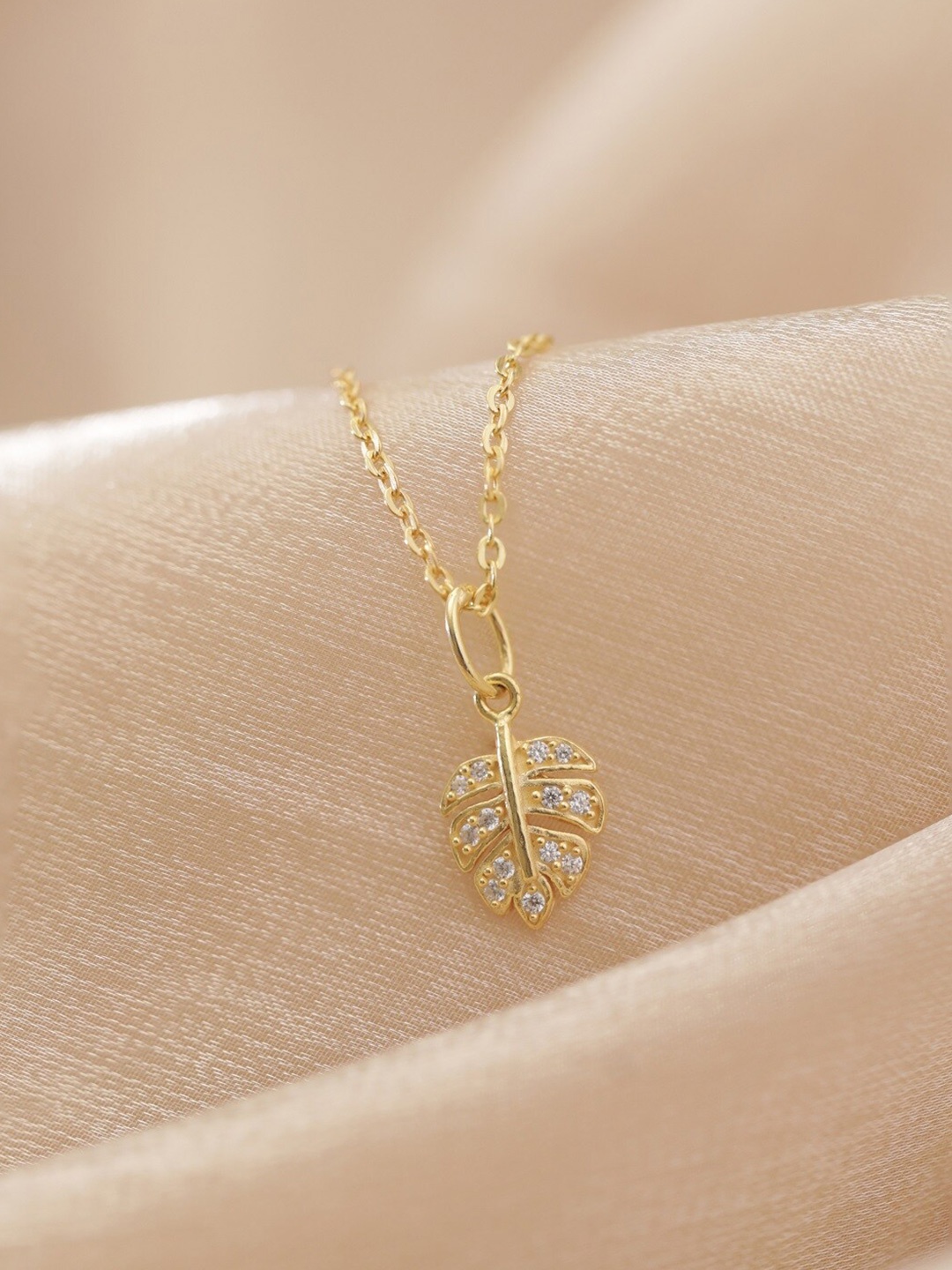 

Rubans Silver Gold Plated CZ-Studded Pendant With Chain