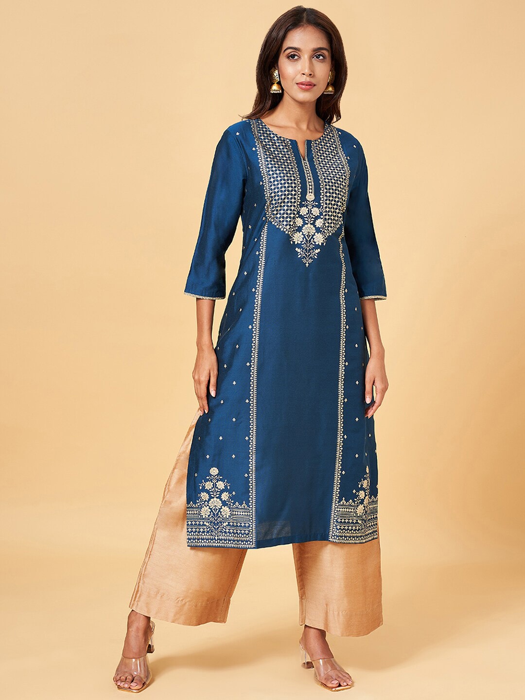 

RANGMANCH BY PANTALOONS Floral Yoke Design Kurta, Blue