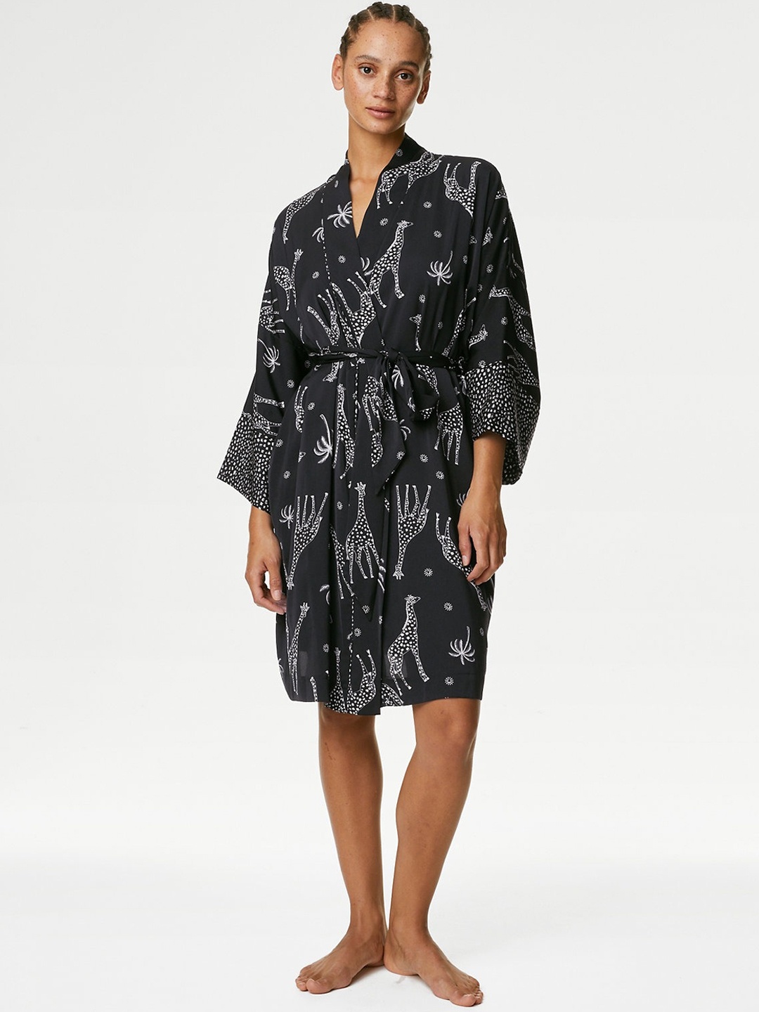 

Marks & Spencer Women Graphic Printed Satin Robe, Black