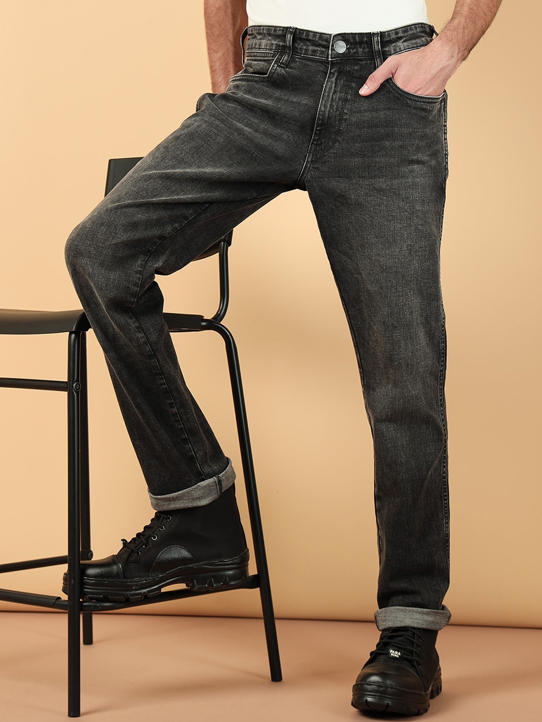 

Wrangler Men Millard Regular Fit Mid-Raise Clean Look Stretchable Jeans, Black