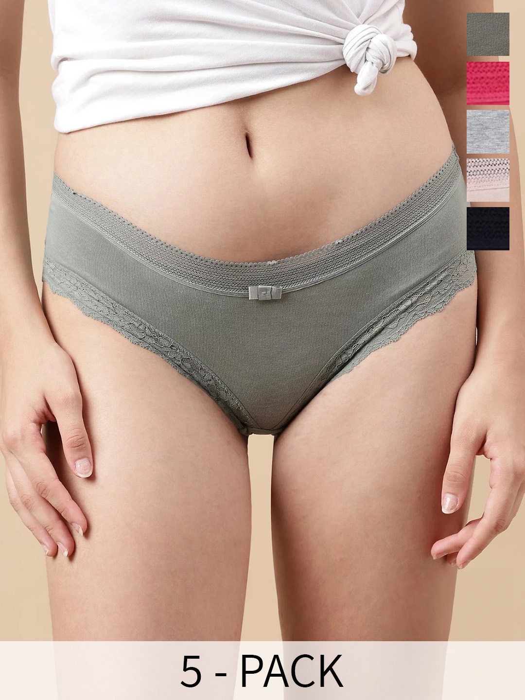 

Marks & Spencer Pack Of 5 Lace Detailed Hipster Briefs, Grey