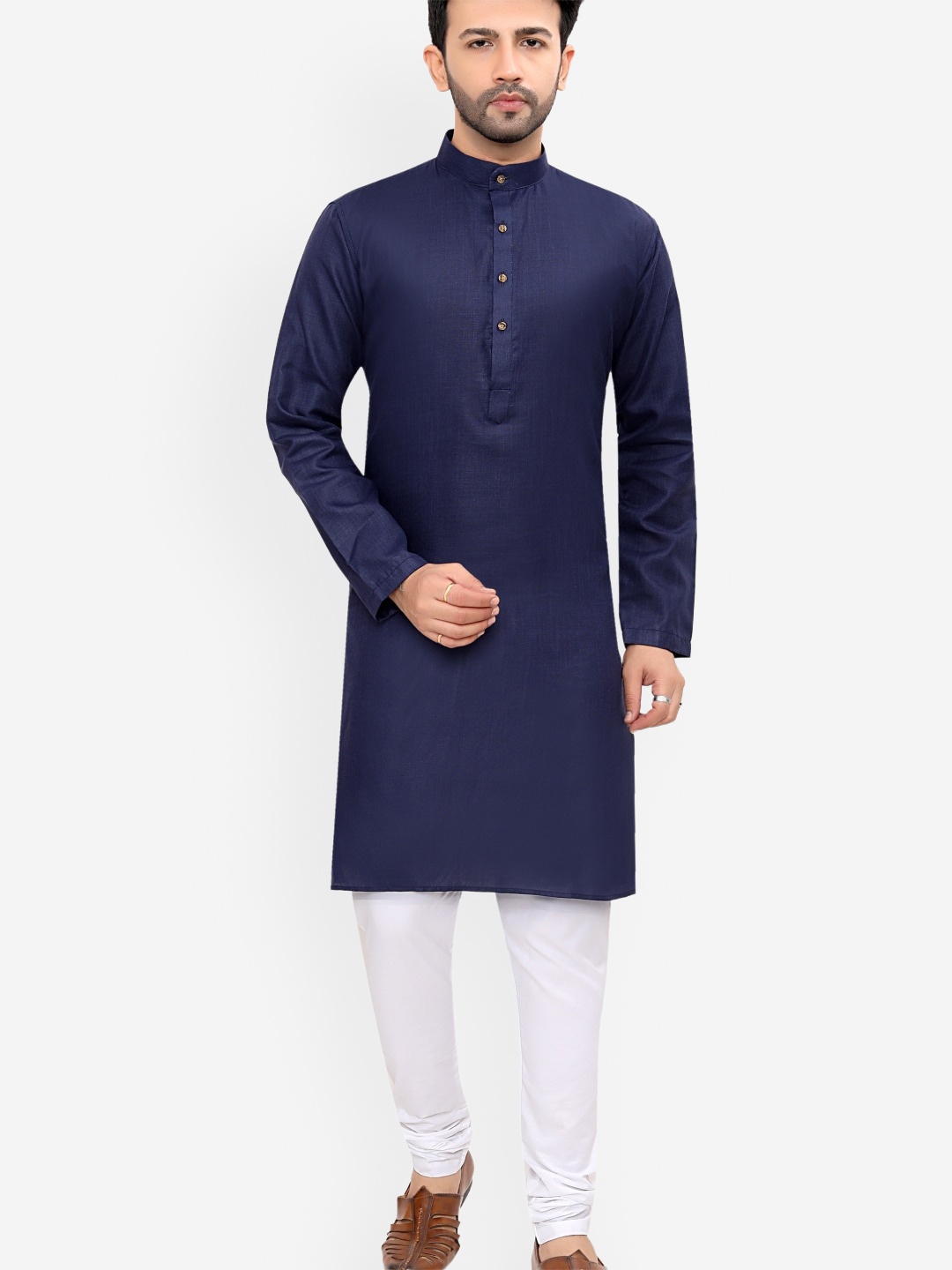 

Authentics Mandarin Collar Pure Cotton Kurta With Pyjamas, Blue