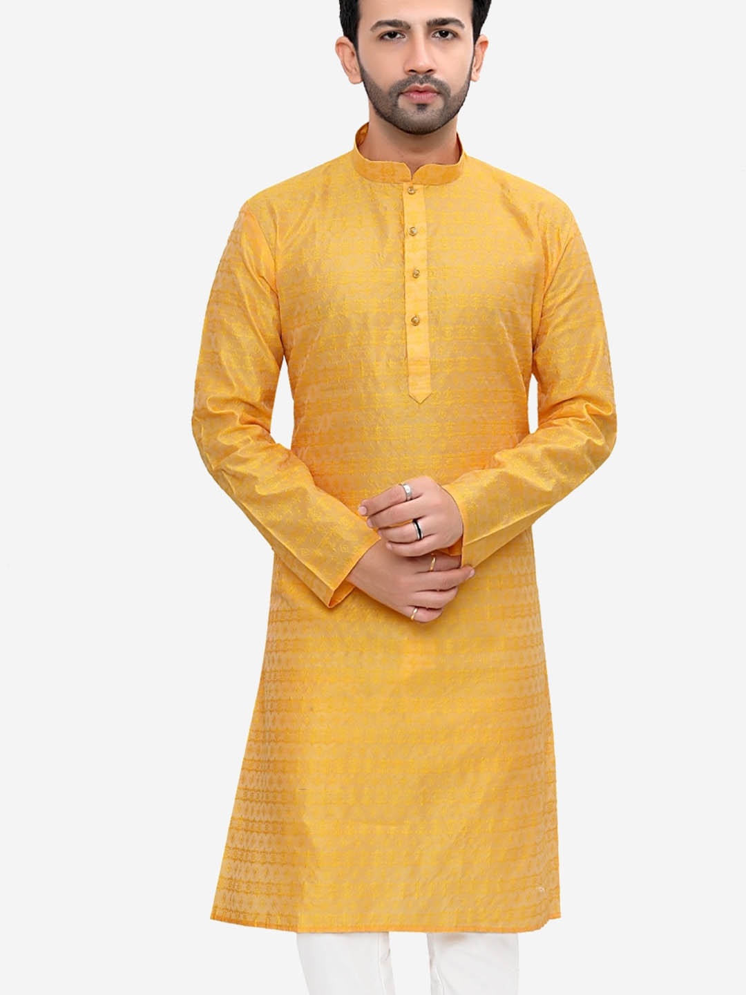 

Authentics Ethnic Motifs Woven Design Regular Kurta With Churidar, Yellow