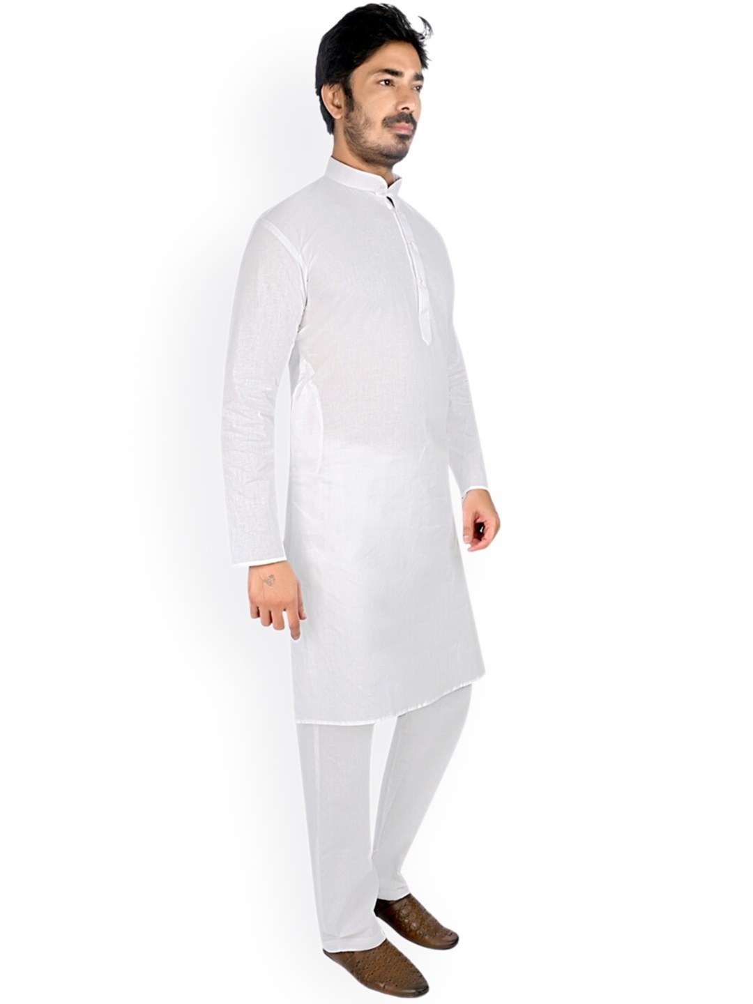 

Authentics Mandarin Collar Regular Pure Cotton Kurta With Pyjamas, White