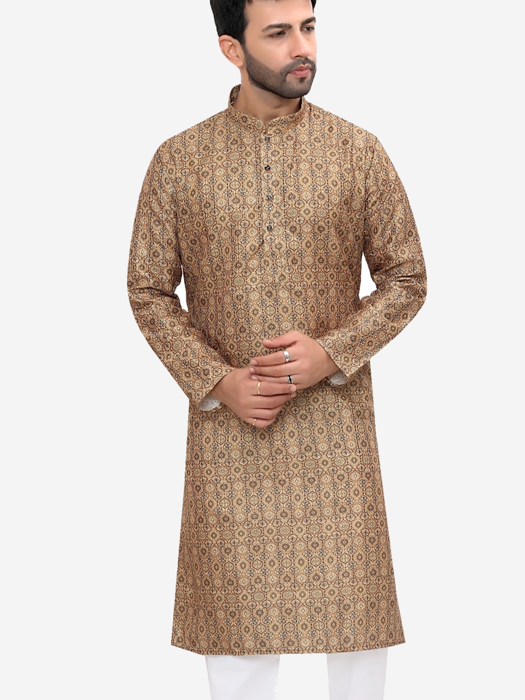

Authentics Ethnic Motifs Woven Design Straight Kurta With Pyjamas, Brown