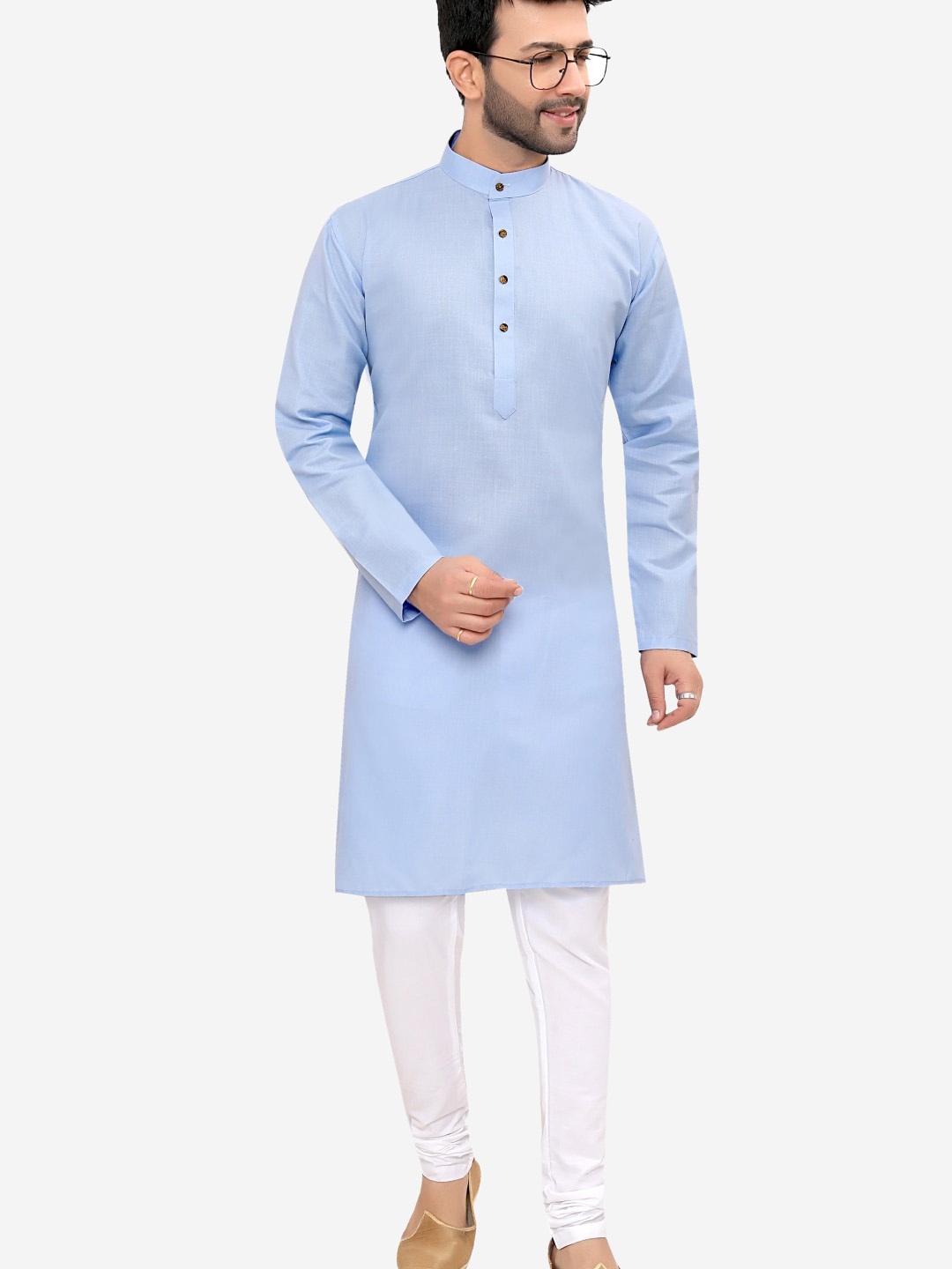 

Authentics Mandarin Collar Kurta With Pyjamas, Blue